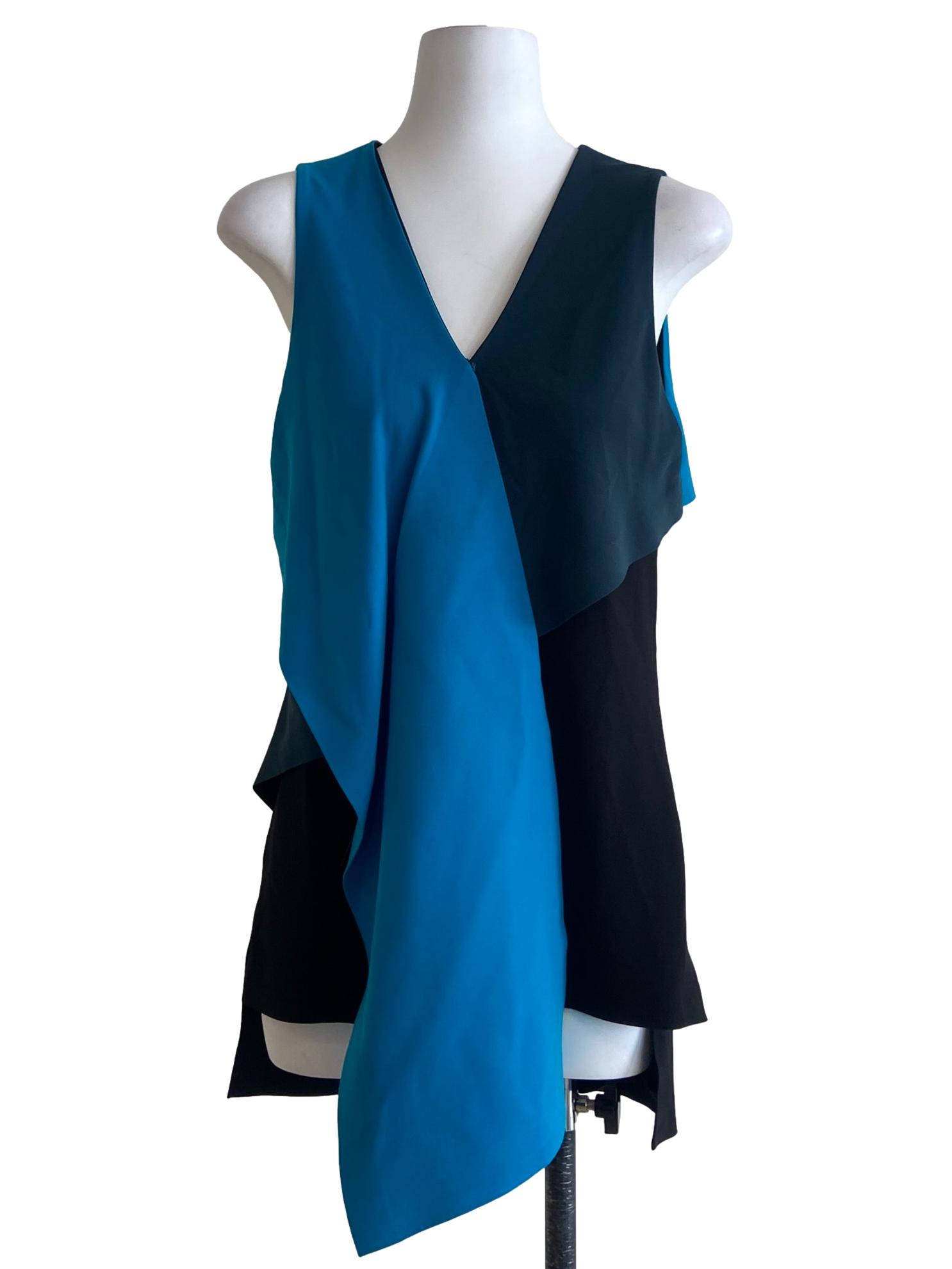 Black & Blue Sleeveless Asymmetric Top
