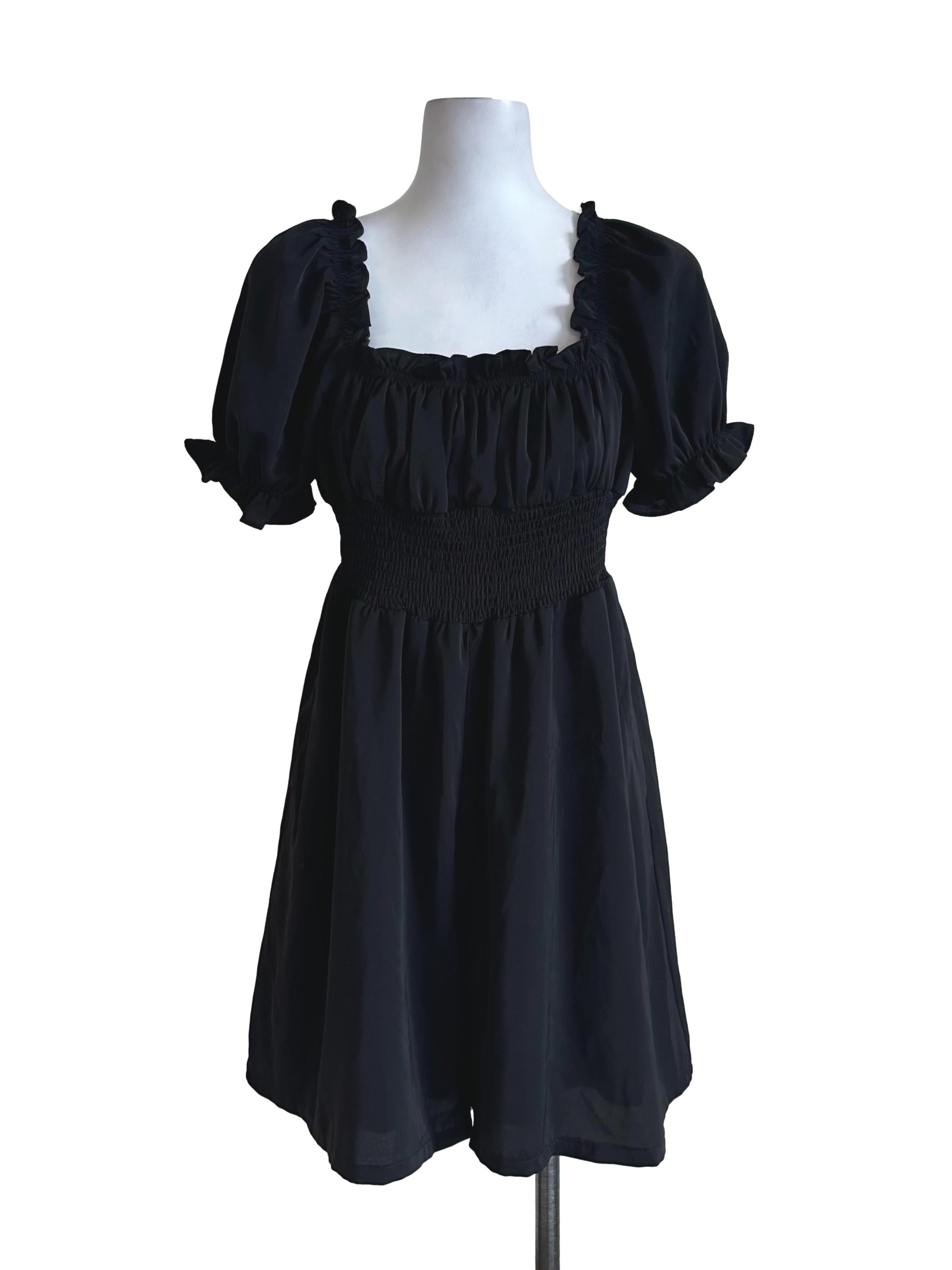 Black Chiffon Ruffle Square Neck Rompers
