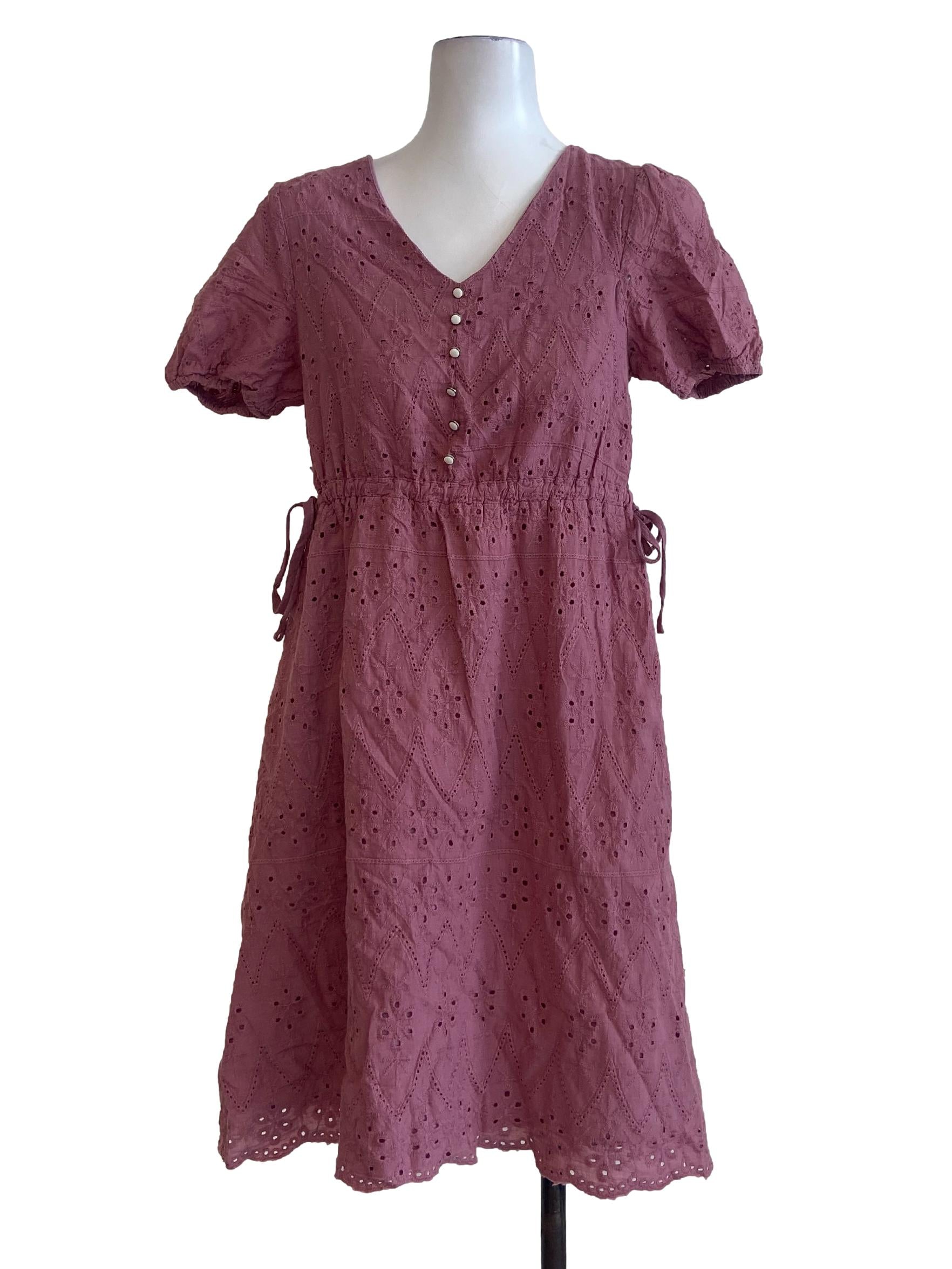 Watermelon Pink Floral Embroidery Shift Dress