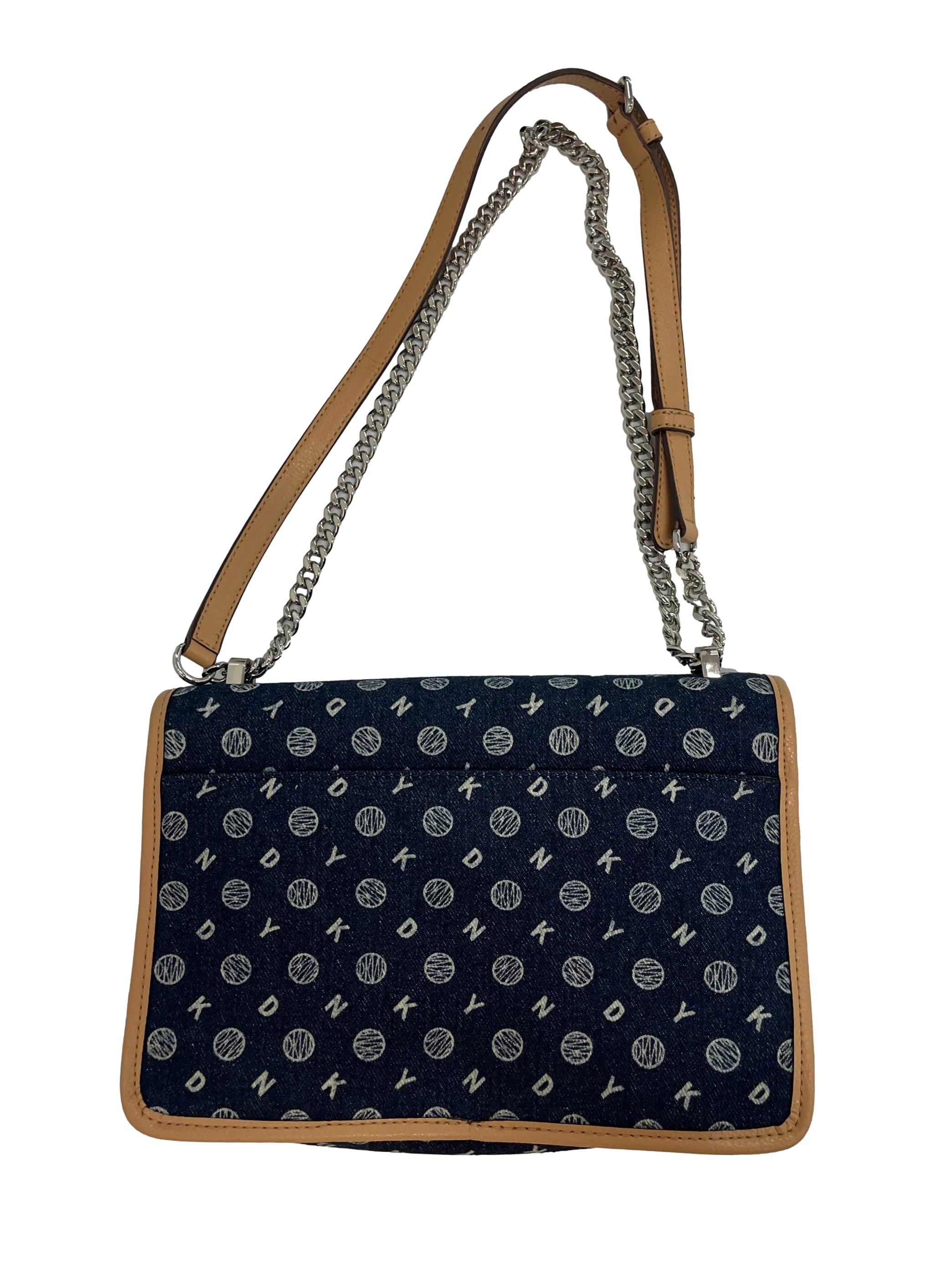 Denim Monogram Shoulder Bag With Metal Detailing