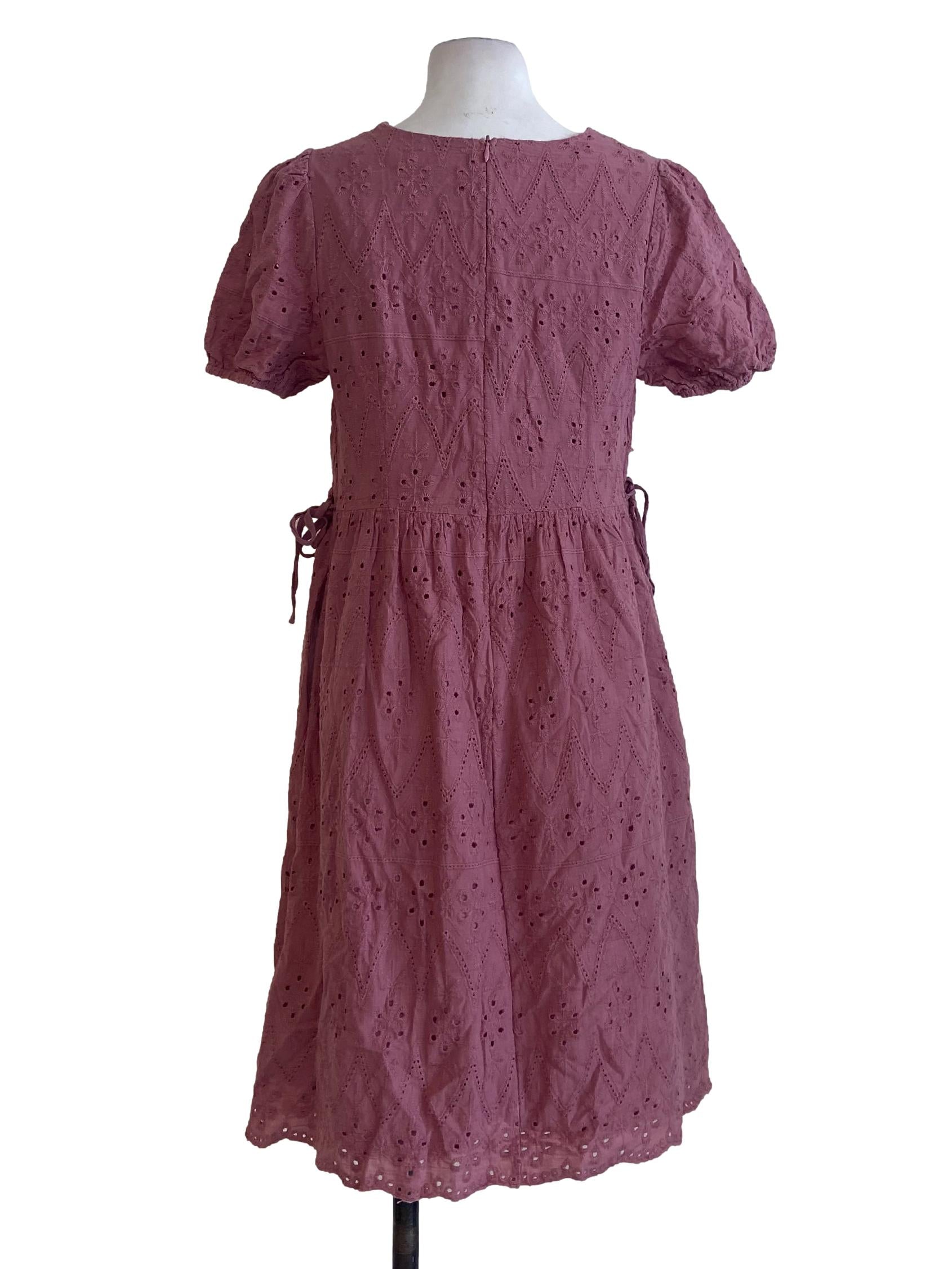 Watermelon Pink Floral Embroidery Shift Dress