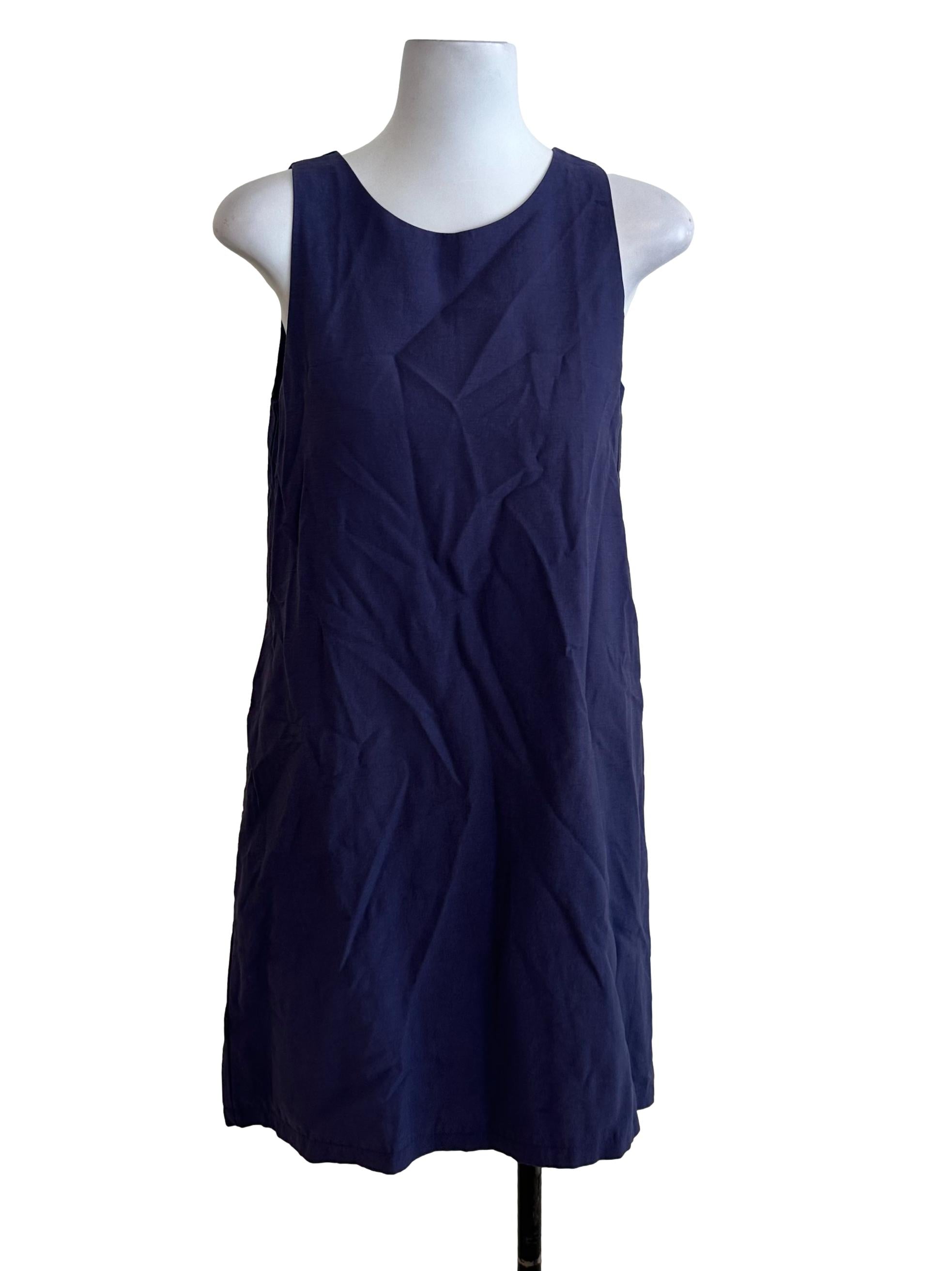 Navy Blue Plain Sleveless Dress