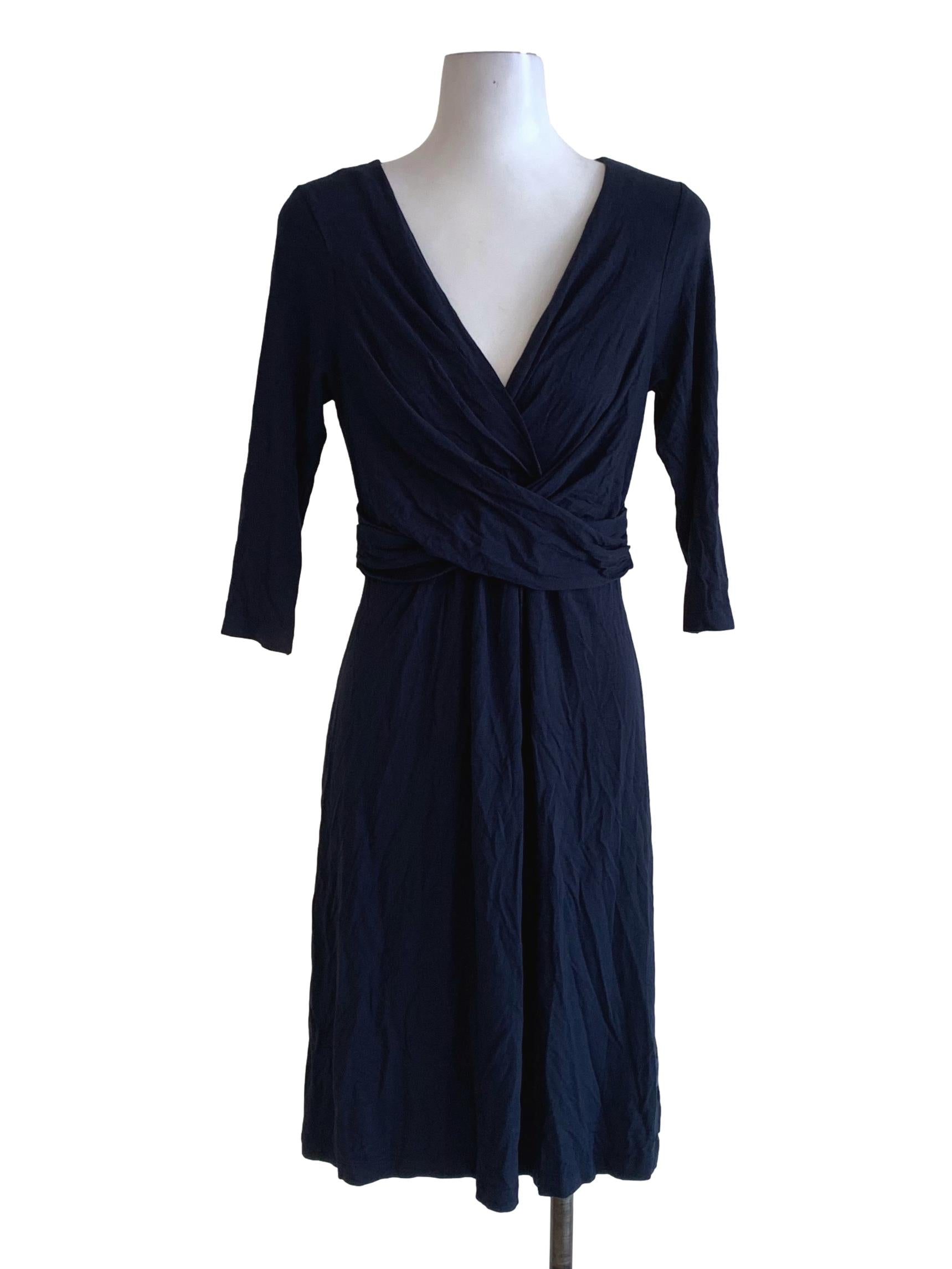 Navy Blue V-Neckline Empire Dress