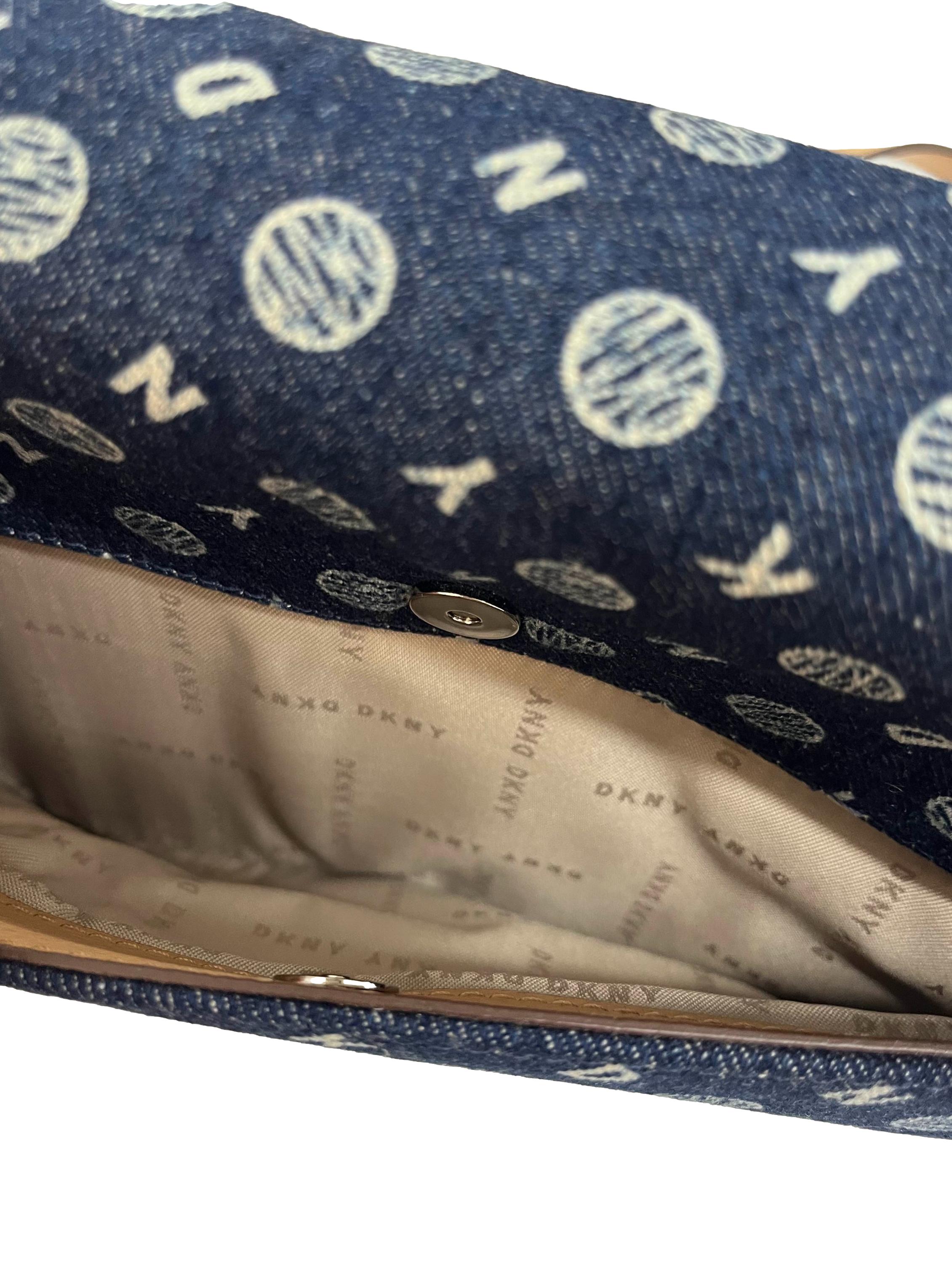 Denim Monogram Shoulder Bag With Metal Detailing