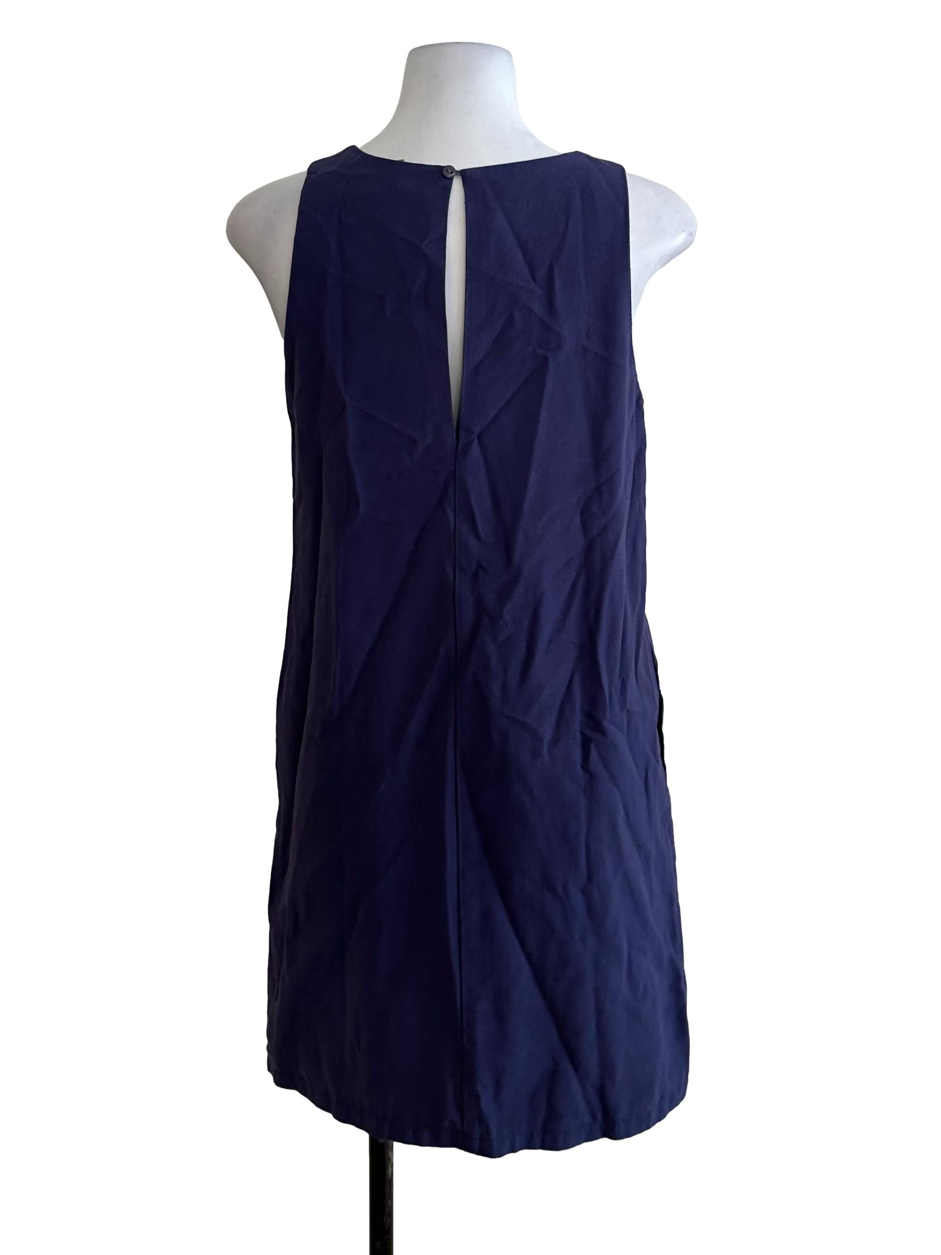 Navy Blue Plain Sleveless Dress