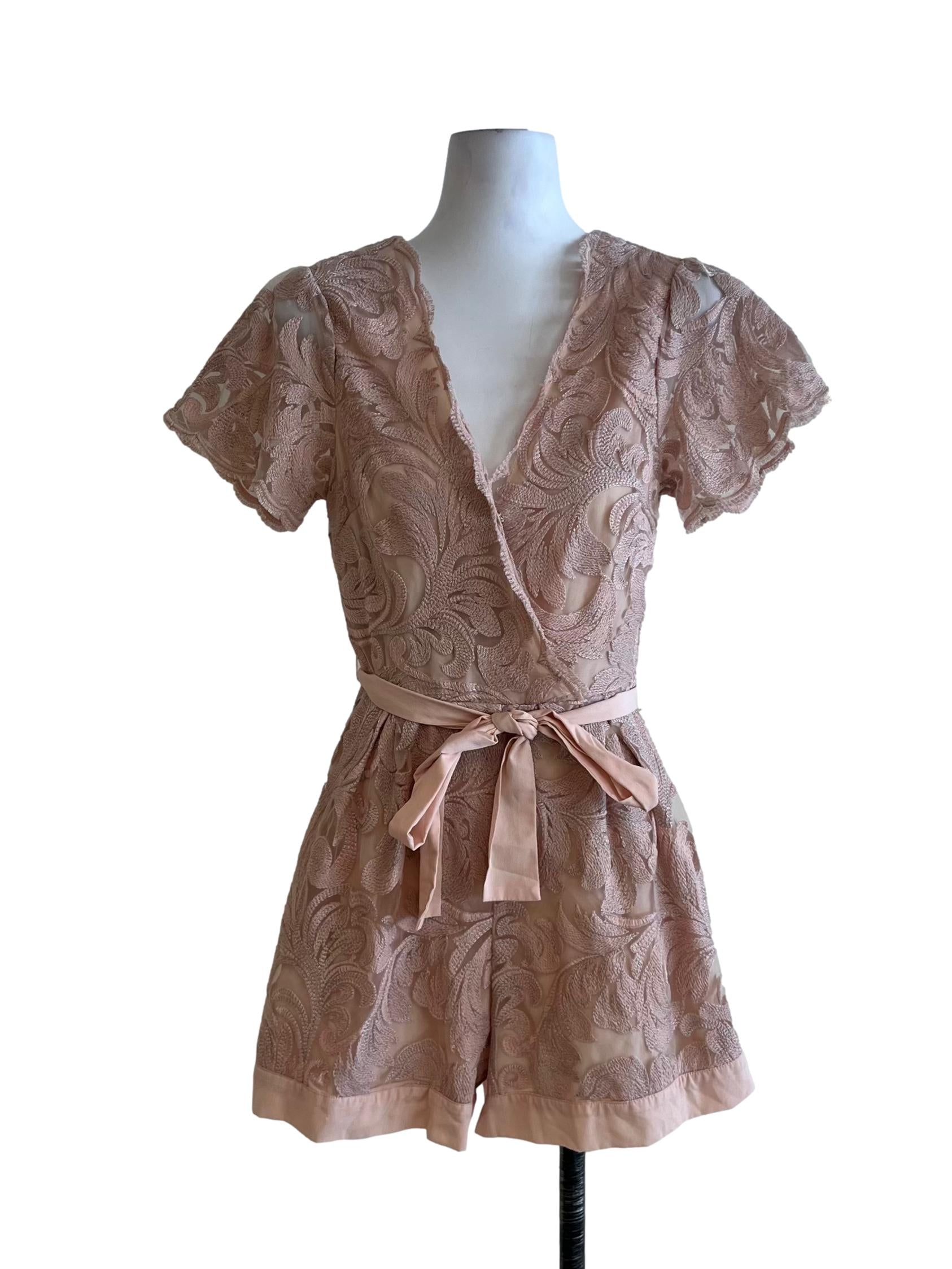 Peach Pink Lace Romper