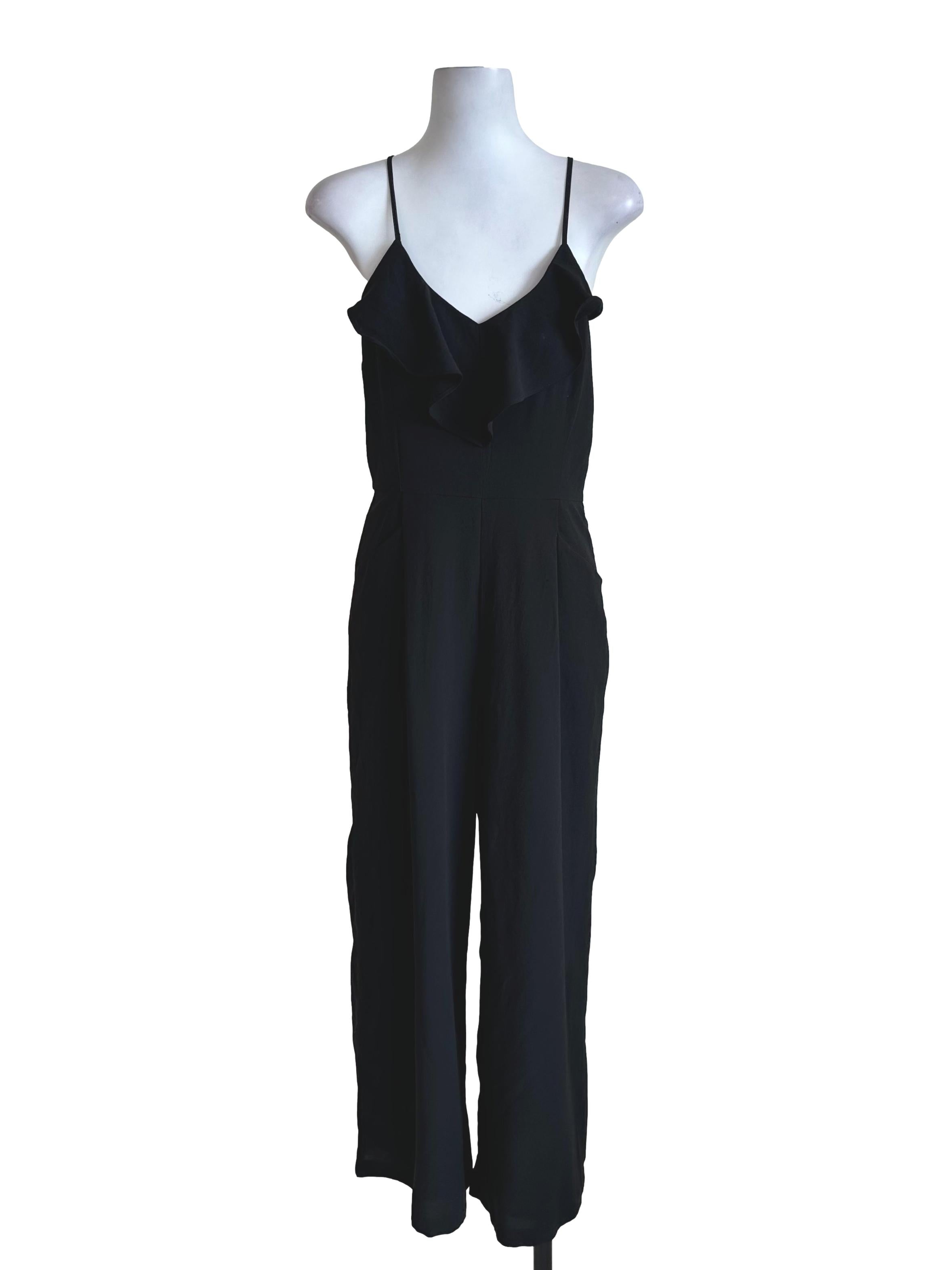Black Ruffle Sleeveless V Neck Jumpsuit