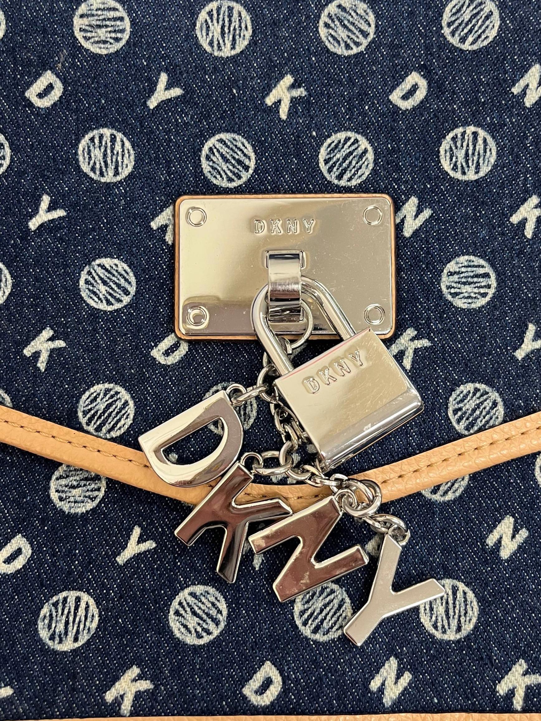 Denim Monogram Shoulder Bag With Metal Detailing