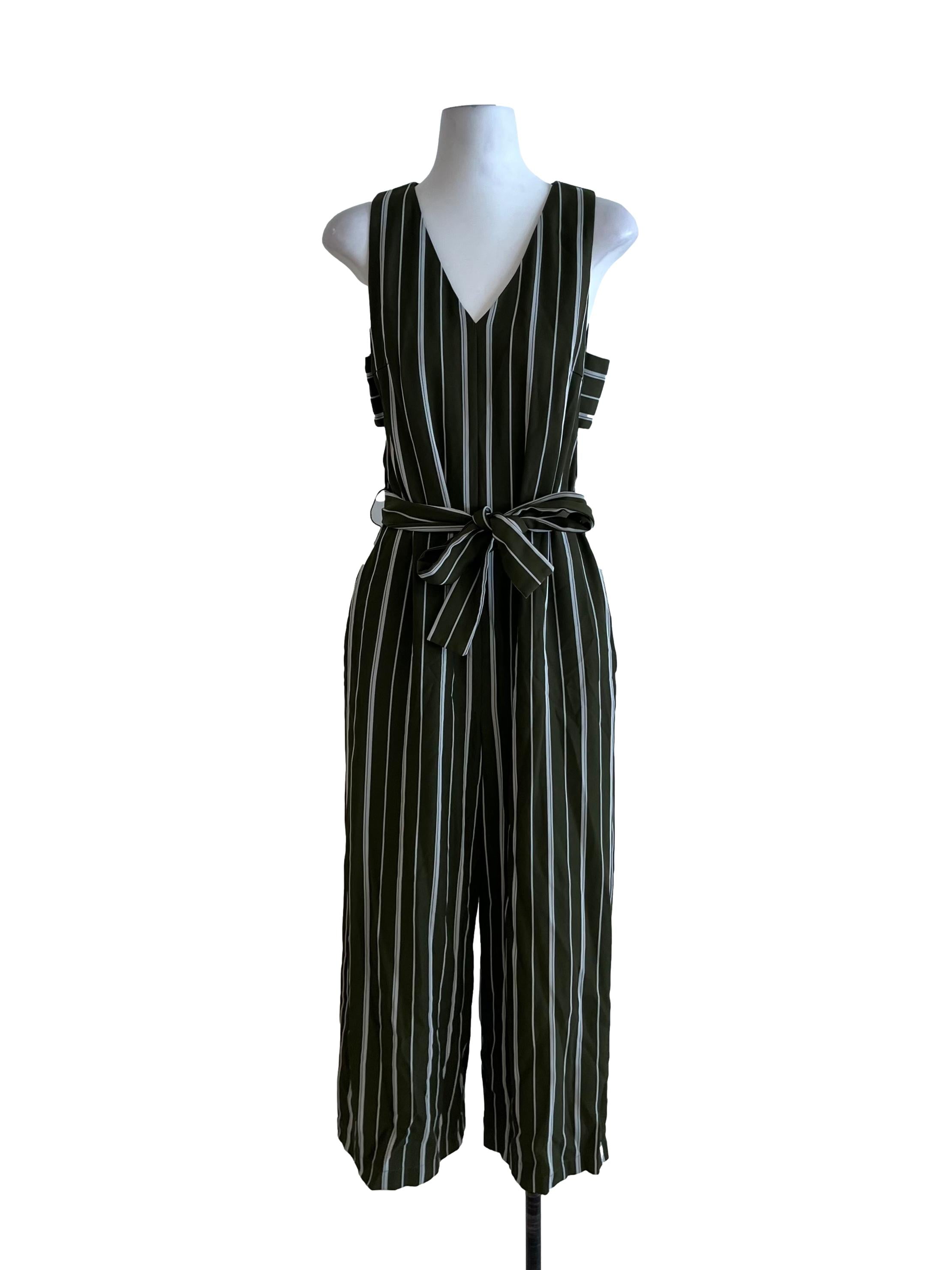 Olive Green Awning Stripe Jumpsuit