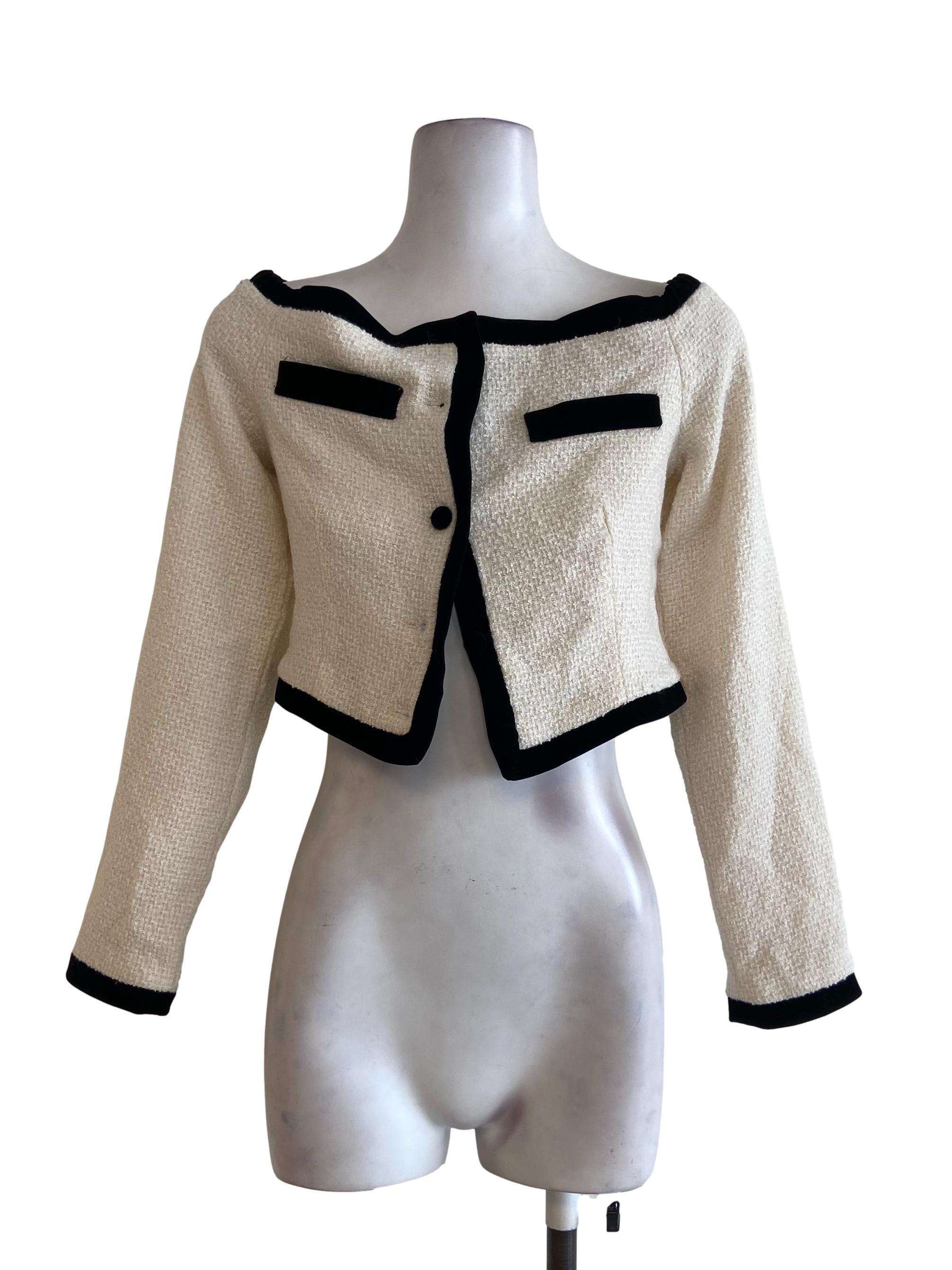 Alabaster Tweed Drop Shoulder Crop Cardigan