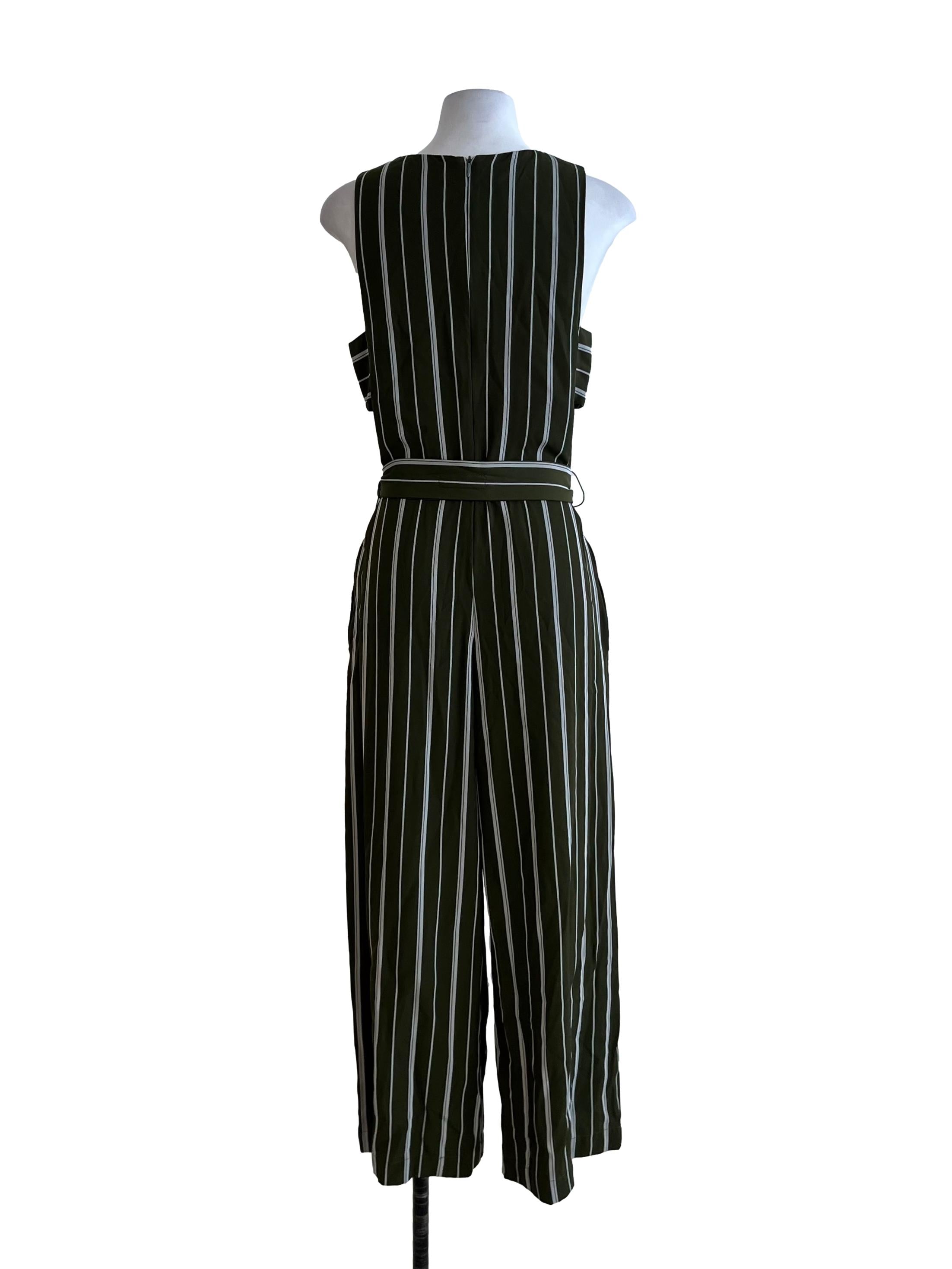 Olive Green Awning Stripe Jumpsuit