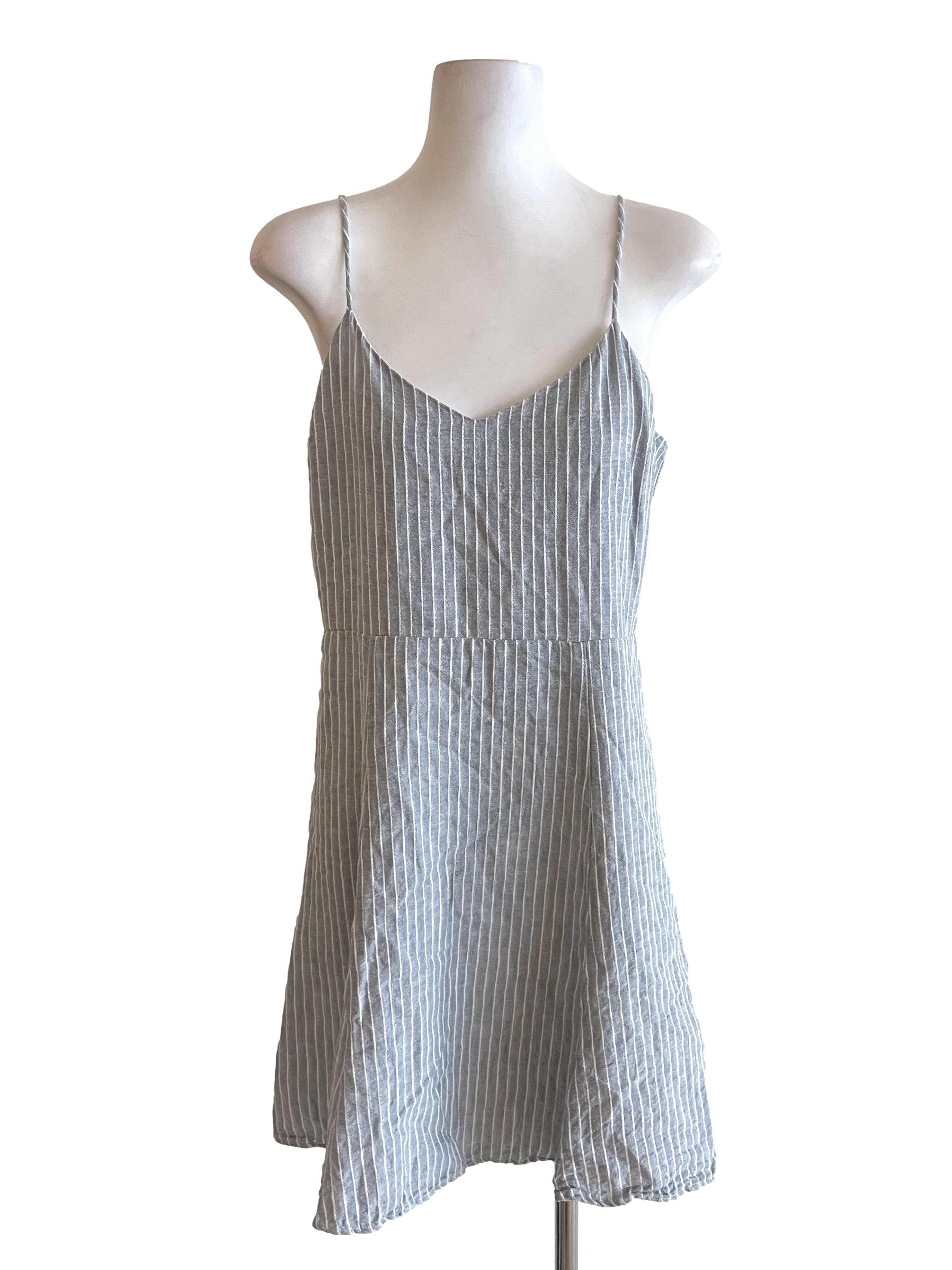 Pale Slate Pinstripe A-Line Dress