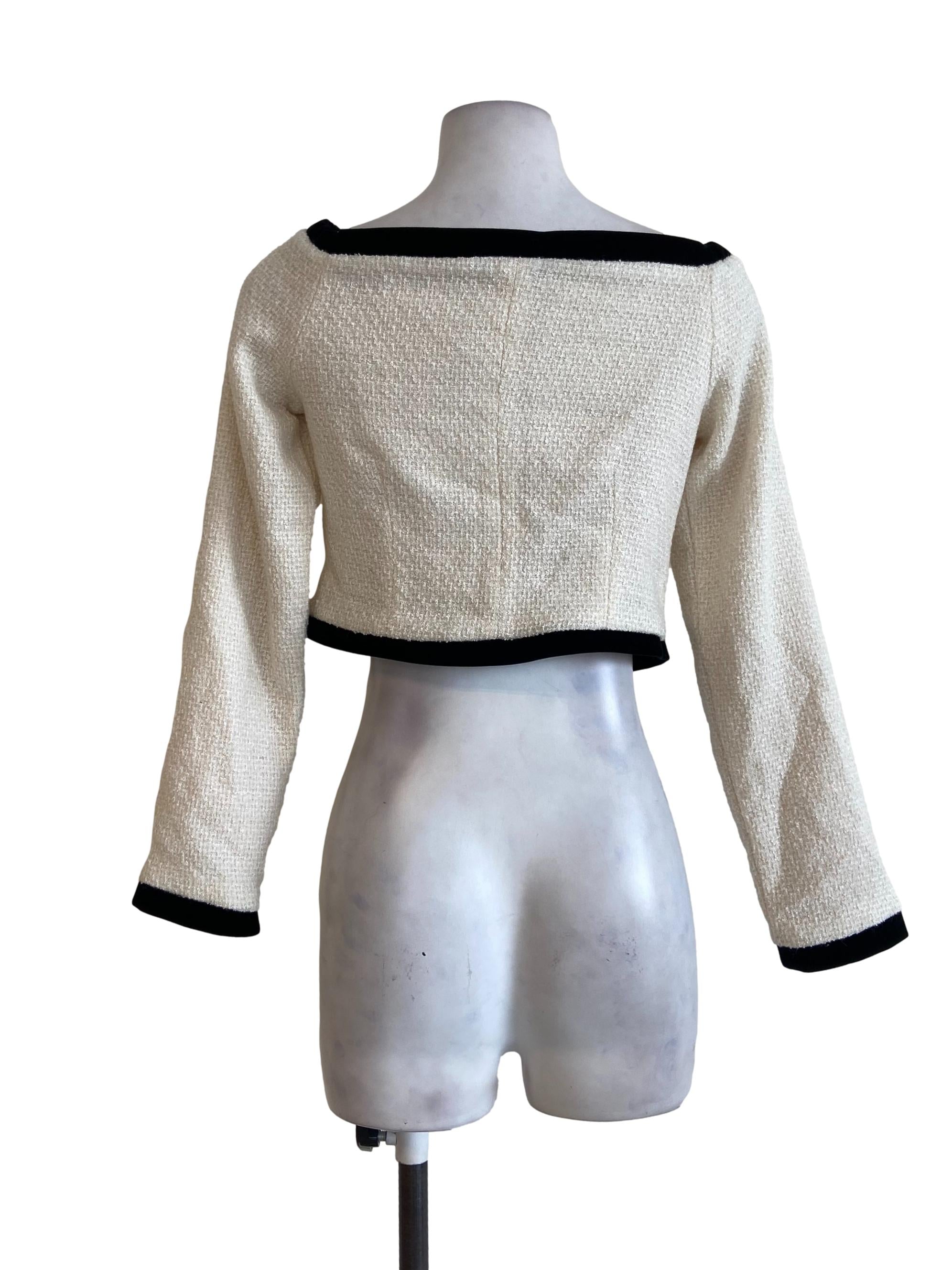 Alabaster Tweed Drop Shoulder Crop Cardigan