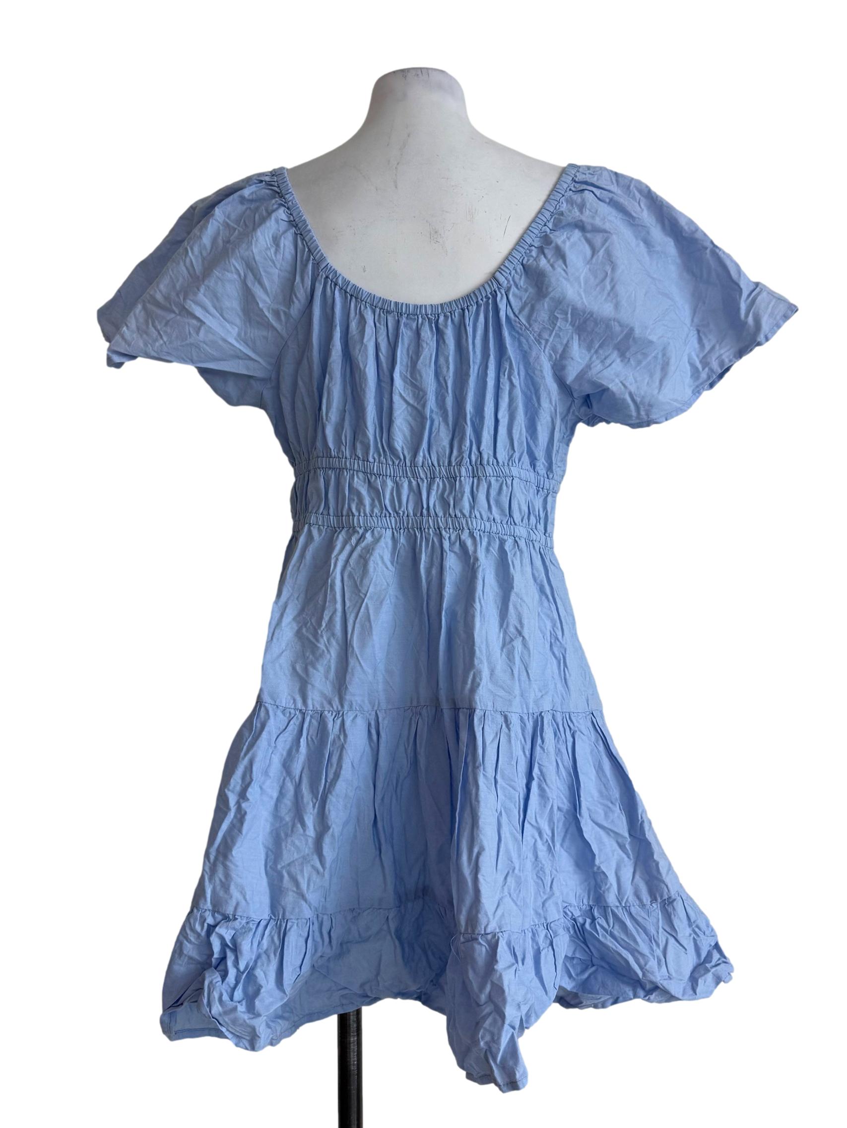 Cotton Blue Deep Neck Dress