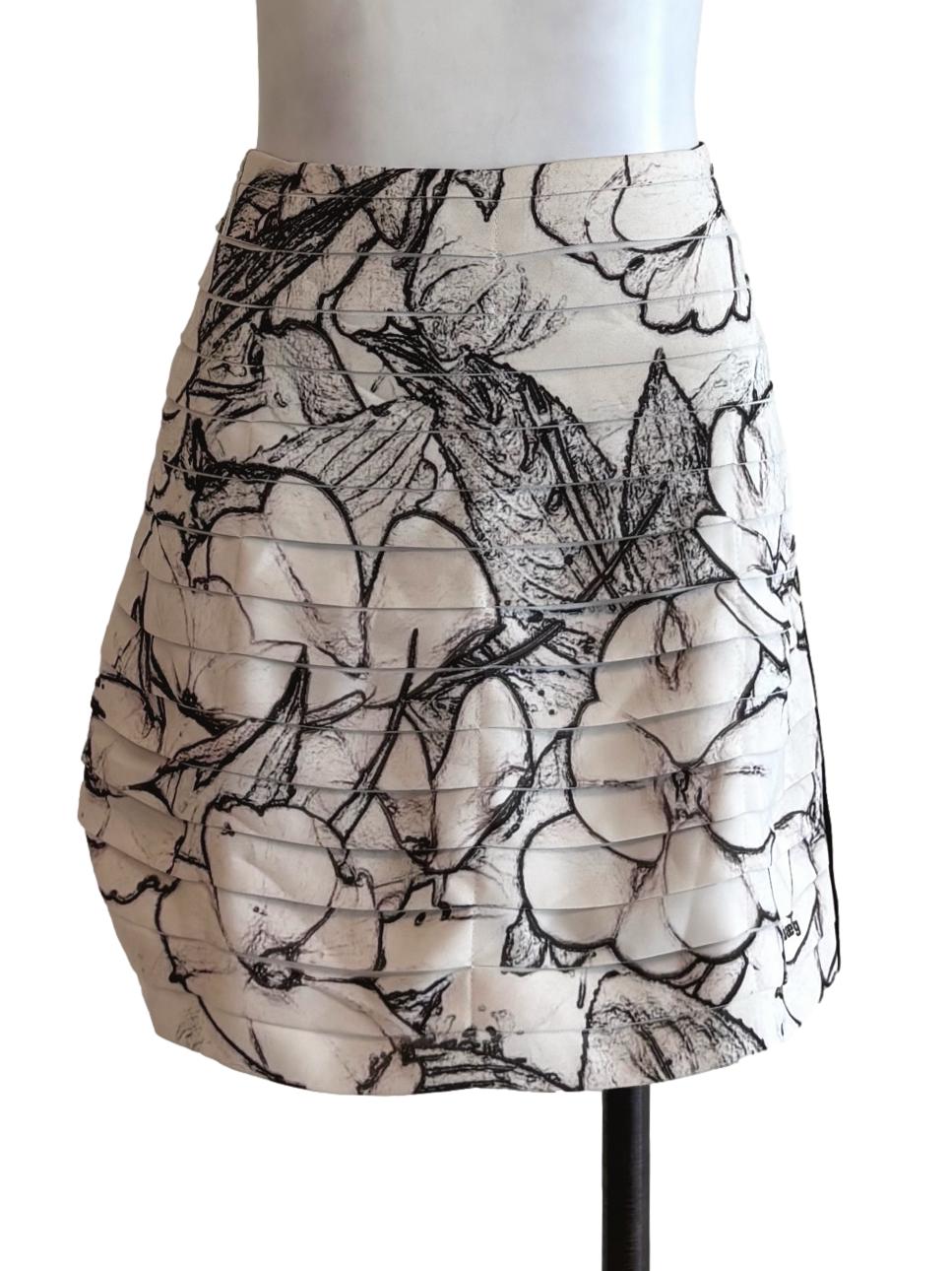 White Floral Pleated Mini Skirt