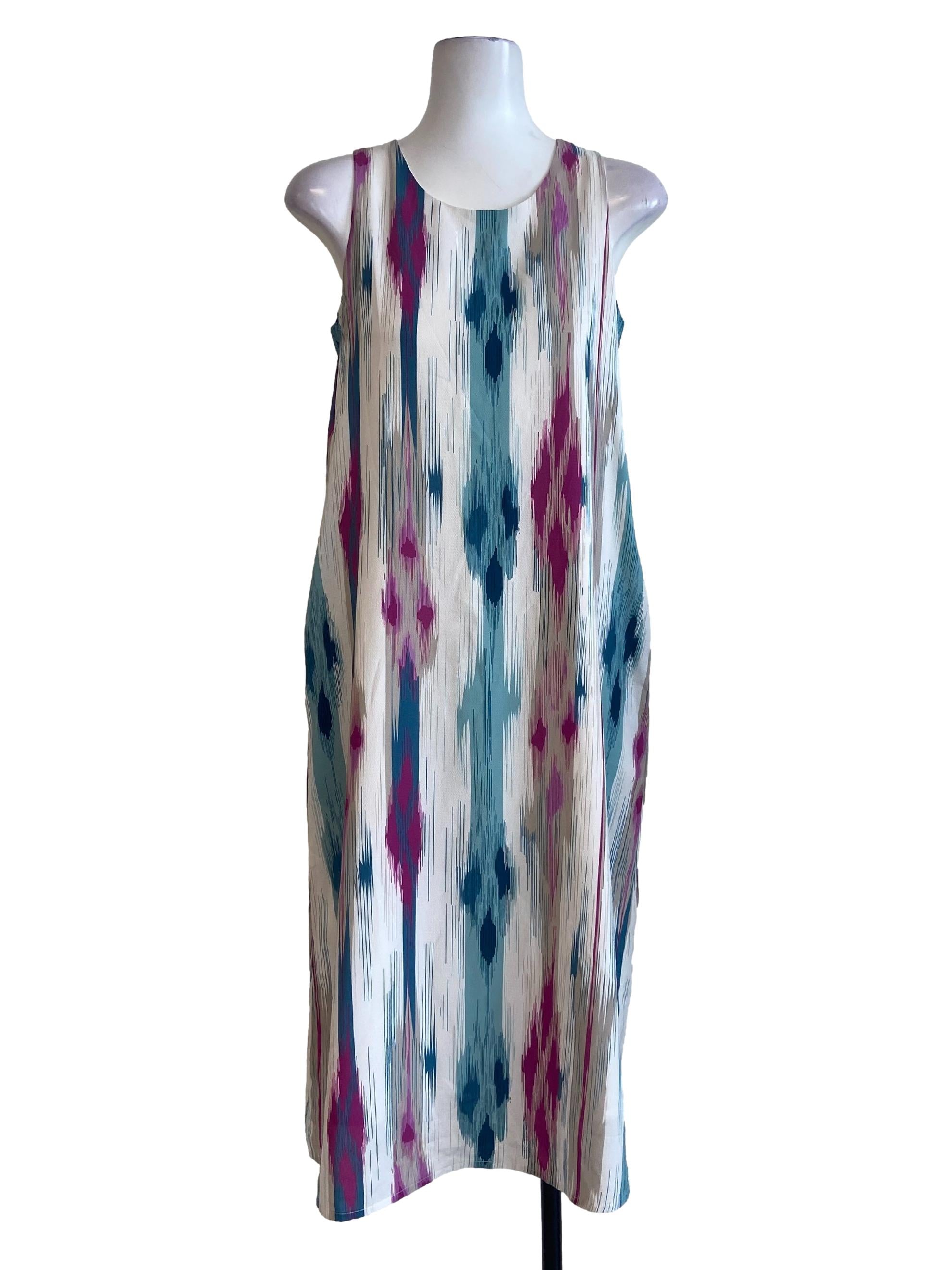 White & Purple Sleeveless Round Neck Dress
