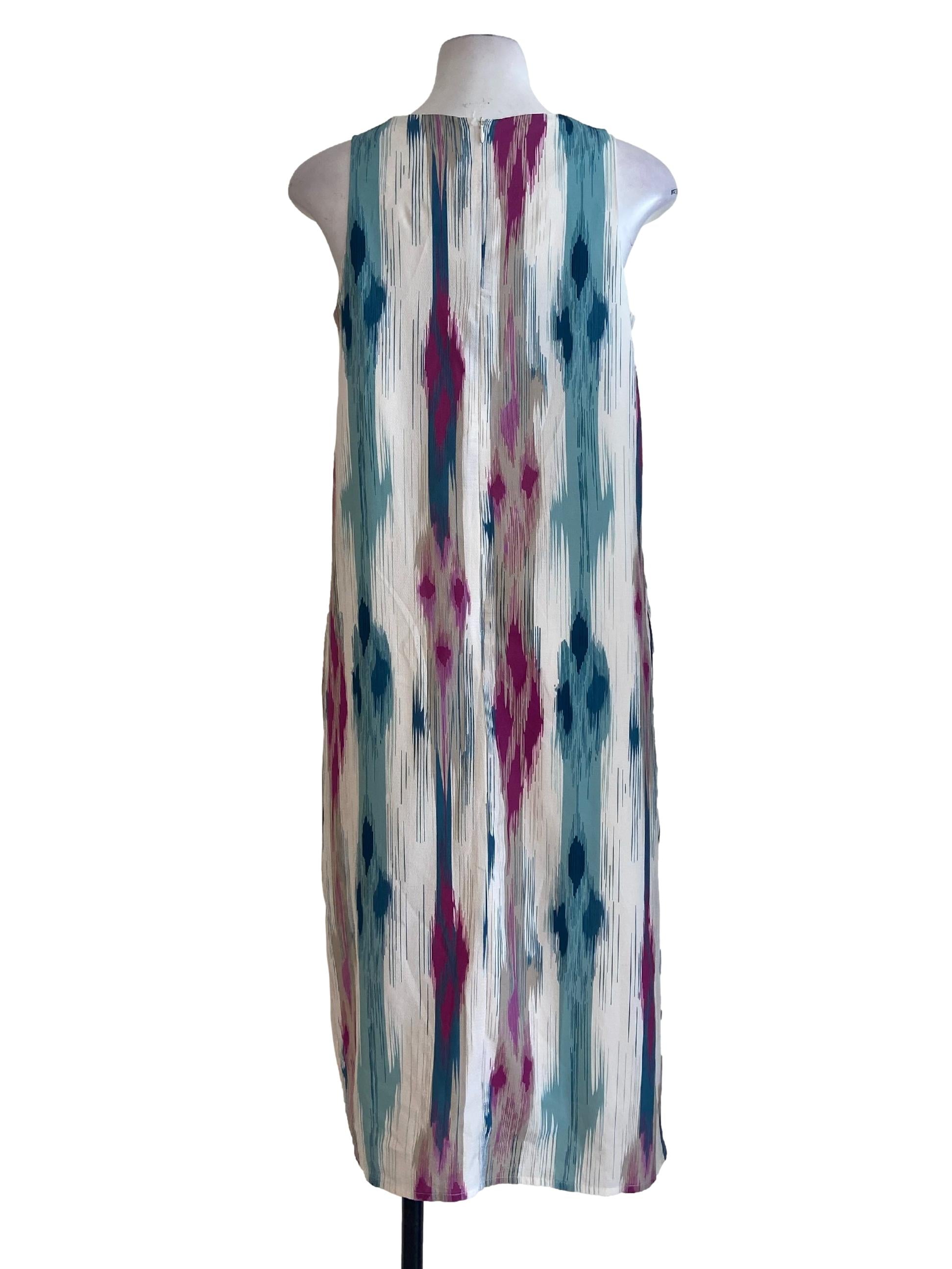 White & Purple Sleeveless Round Neck Dress