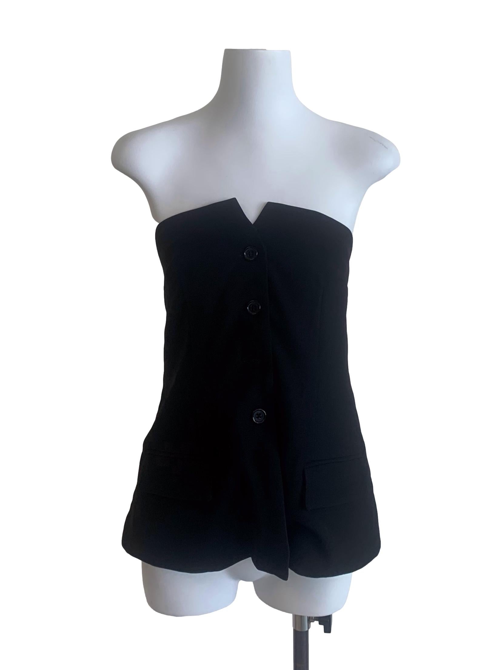 Black Strapless Button Top