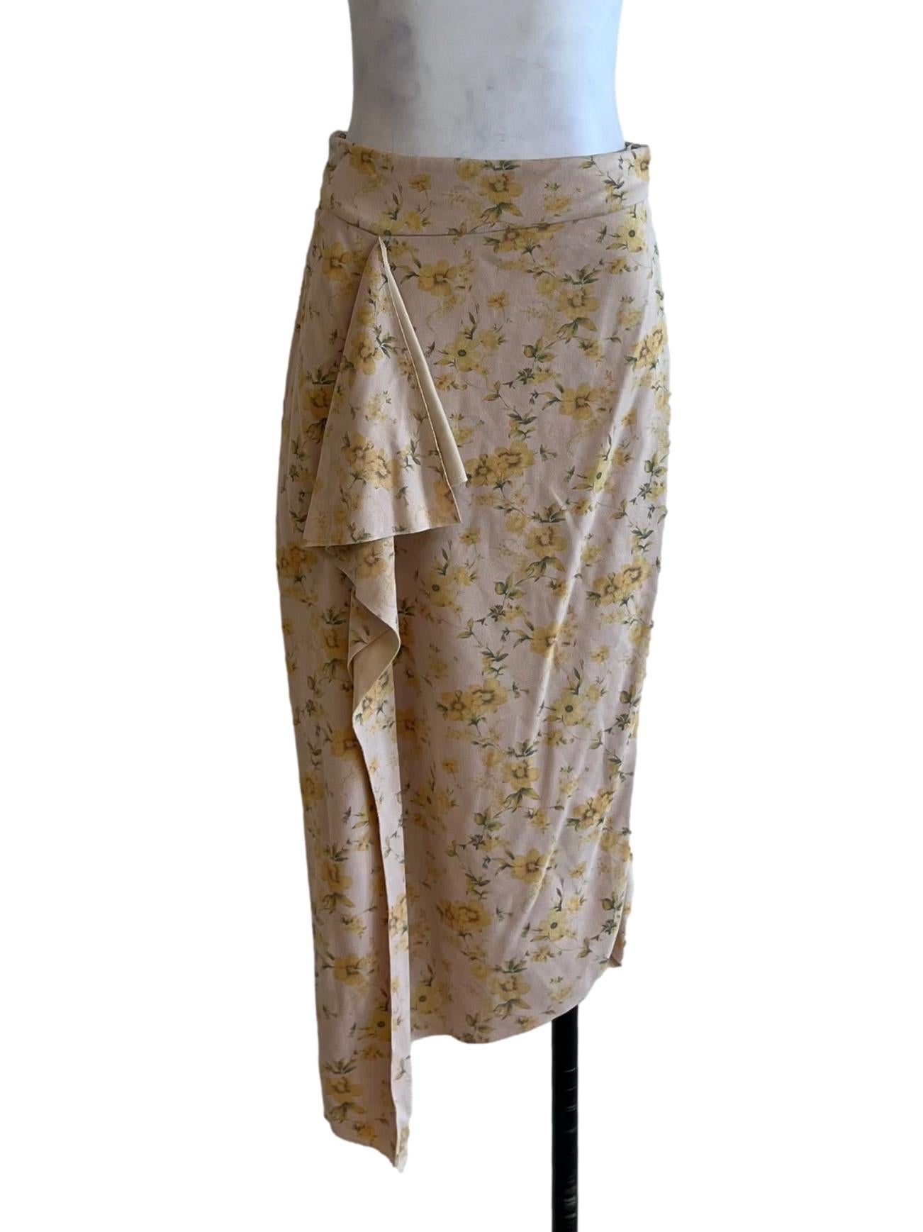 Beige Floral Pencil Skirt