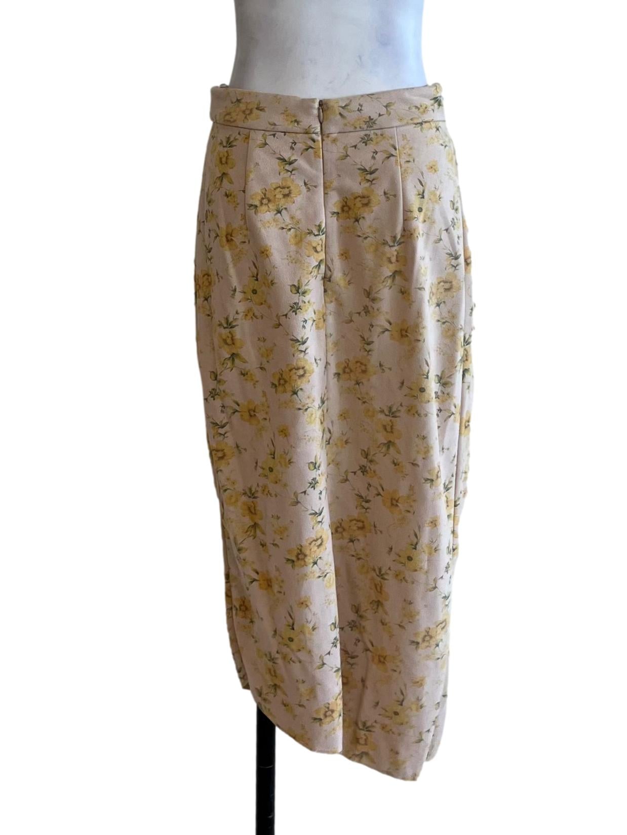 Beige Floral Pencil Skirt