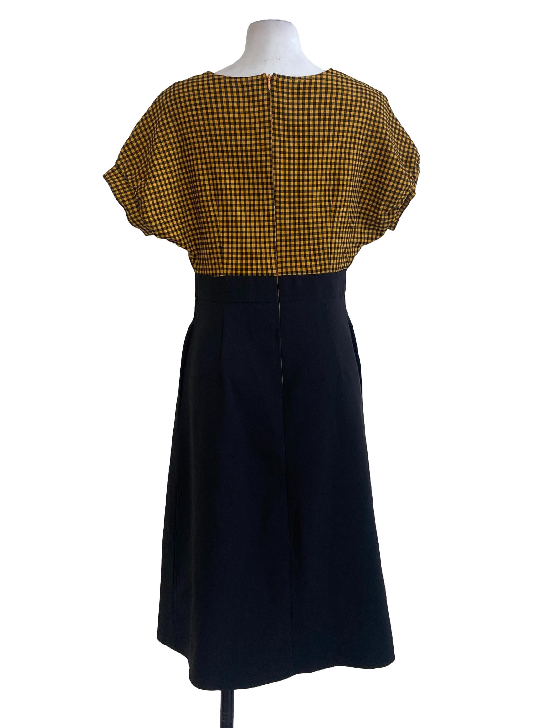Black & Yellow Plaid Batwing Sleeve Empire Dress