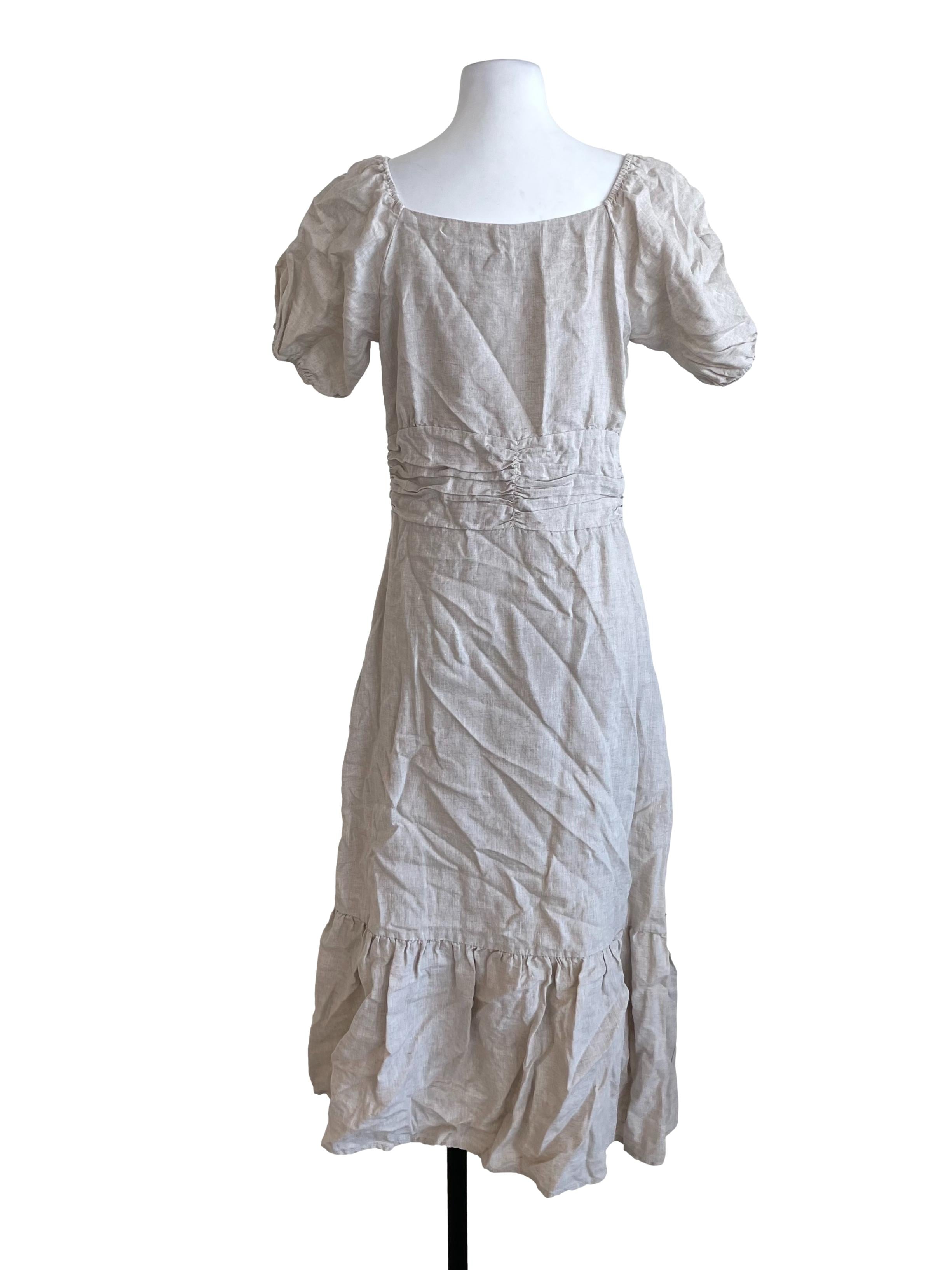 Sand Beige Puff Sleeves Dress
