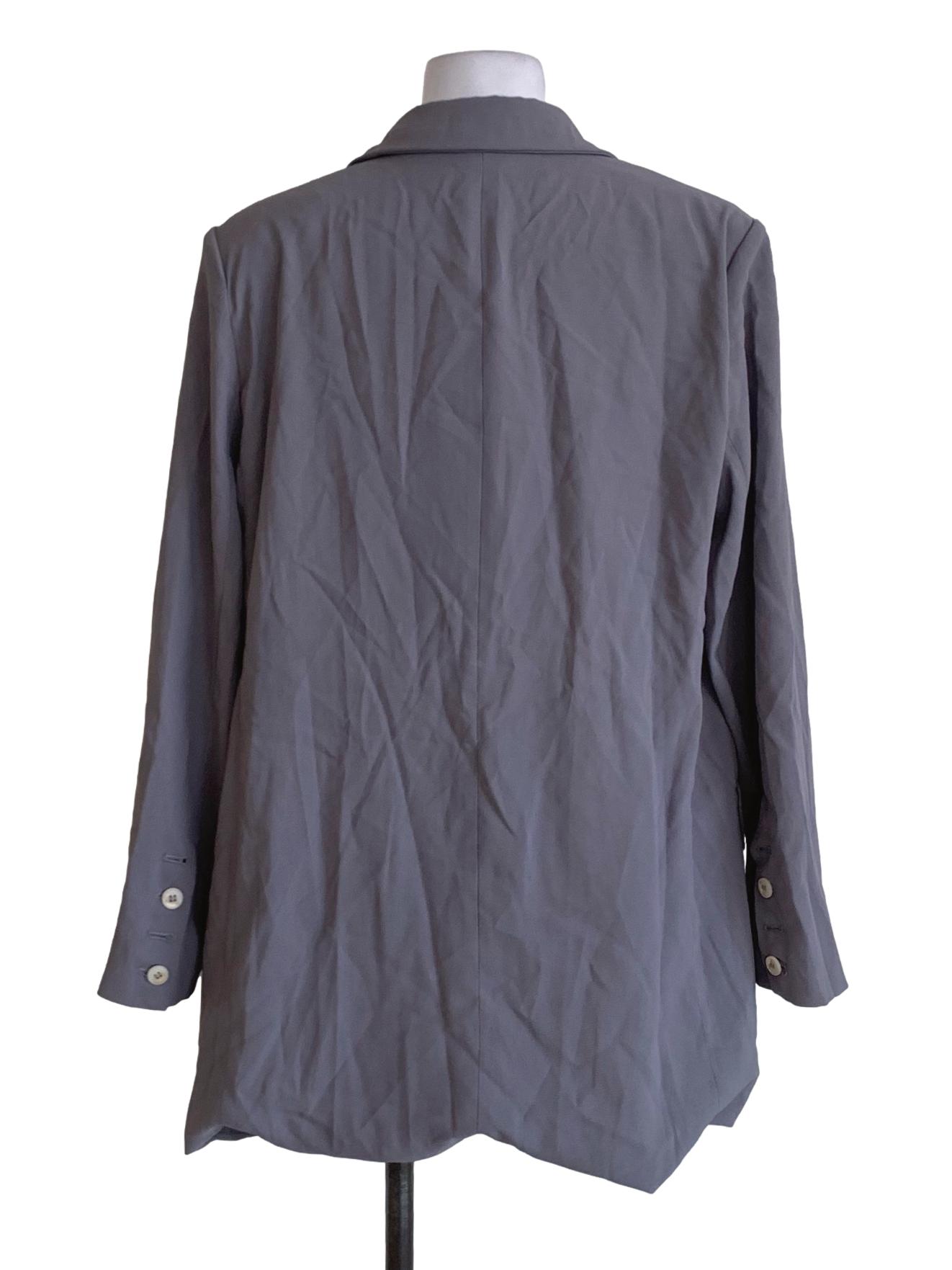 Stone Grey Wing Collar Double-Breasted Blazer