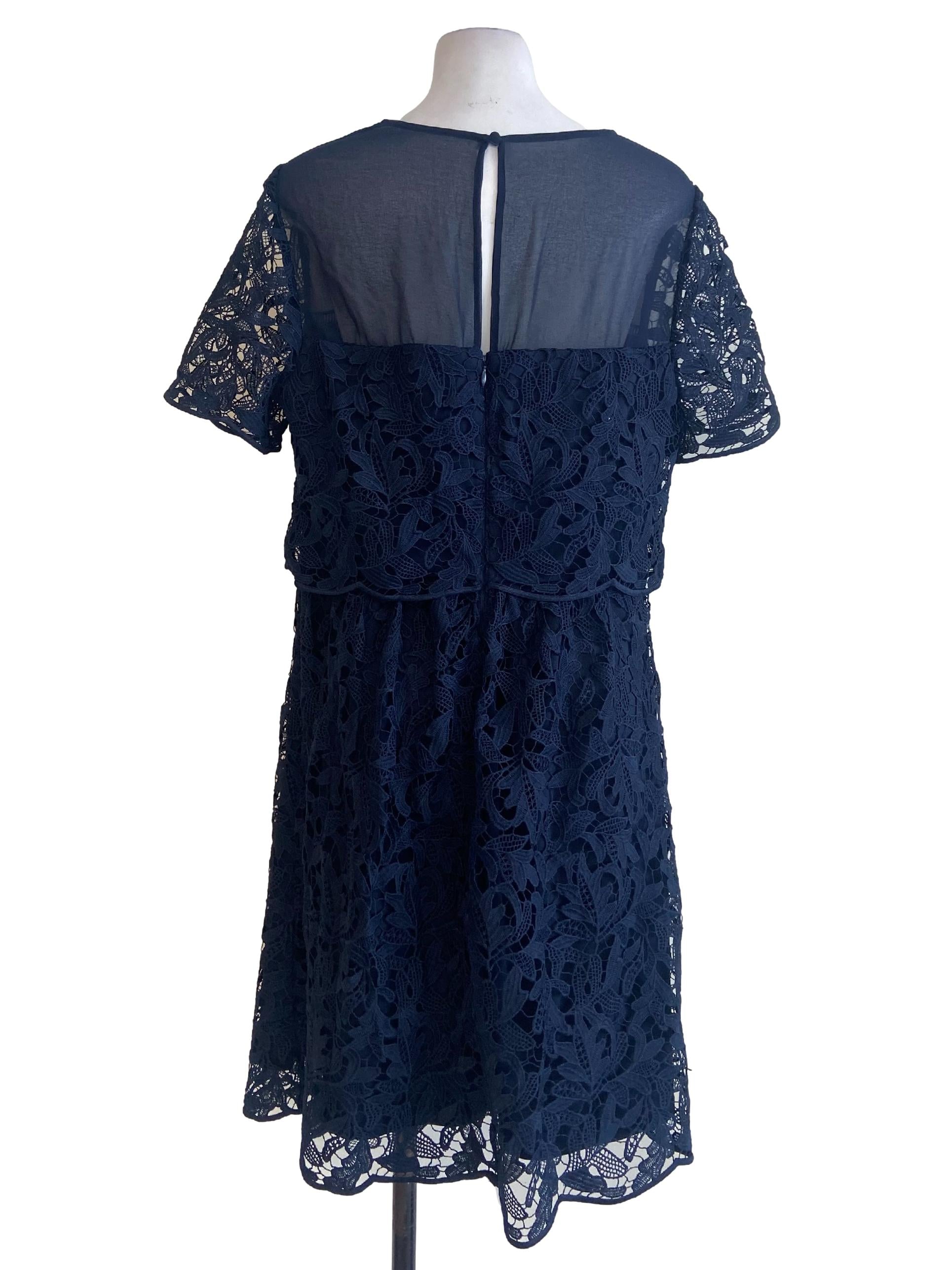 Navy Blue Floral Lace Shift Dress