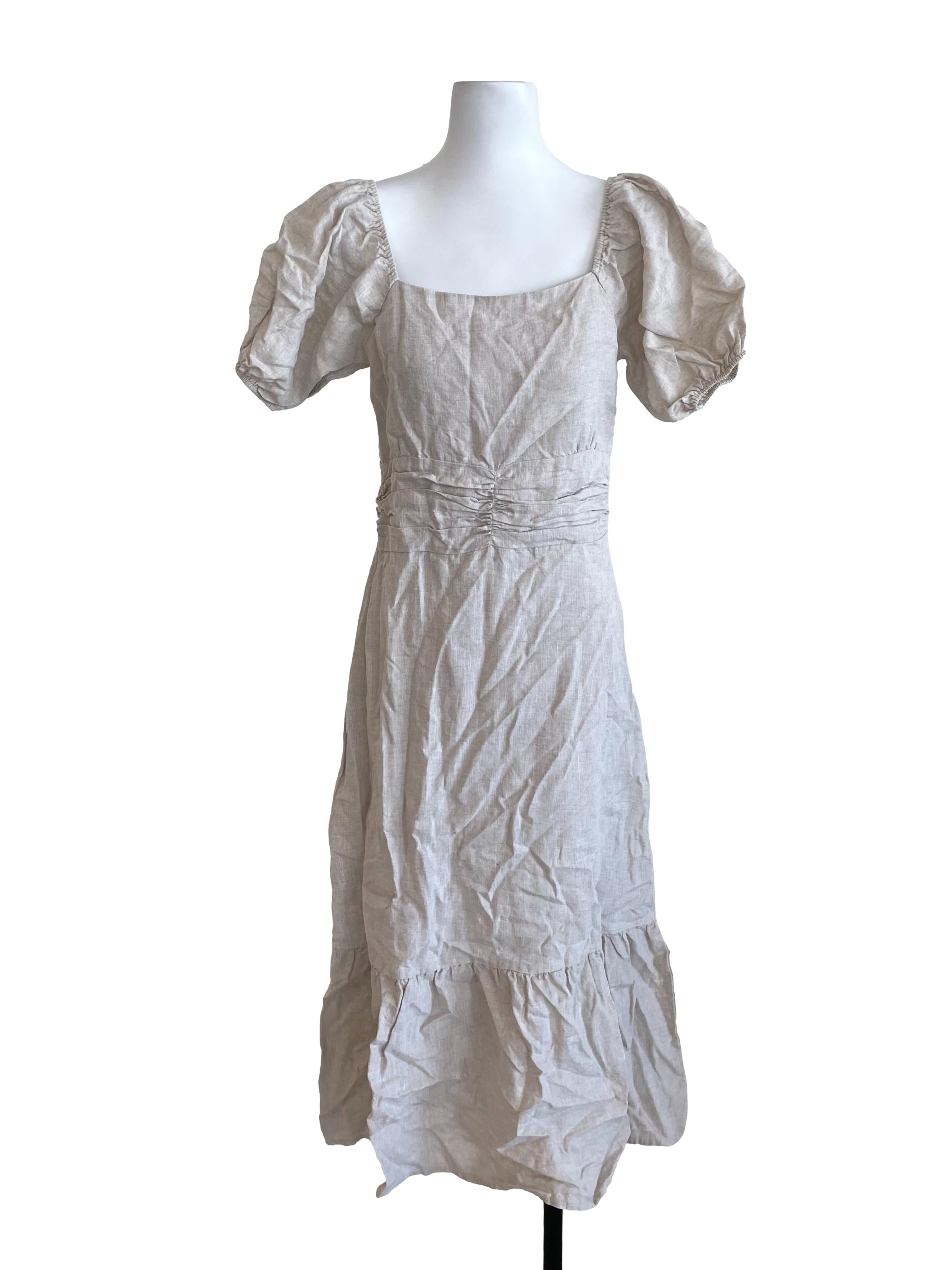 Sand Beige Puff Sleeves Dress