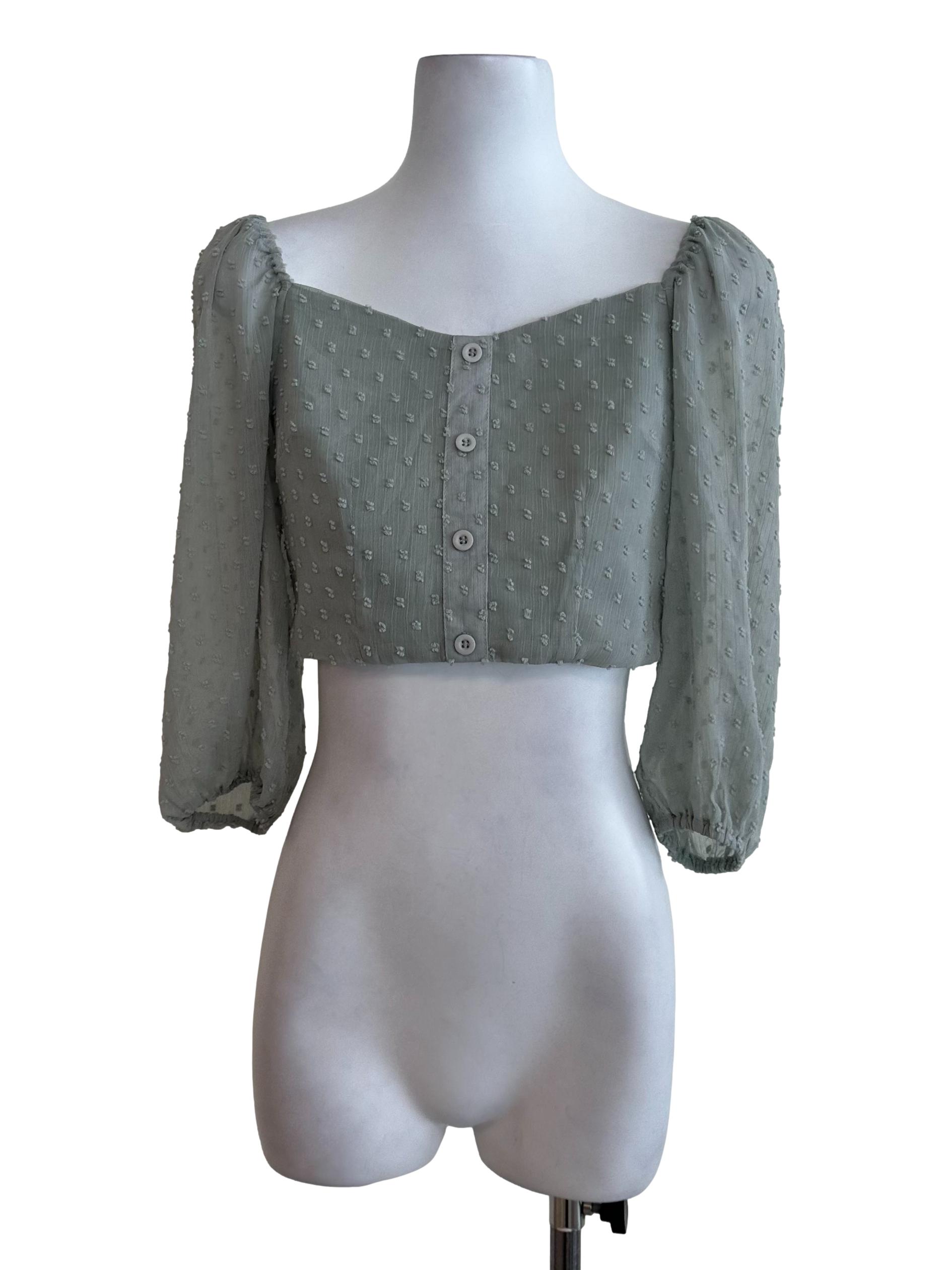 Ash Green Textured Button Top