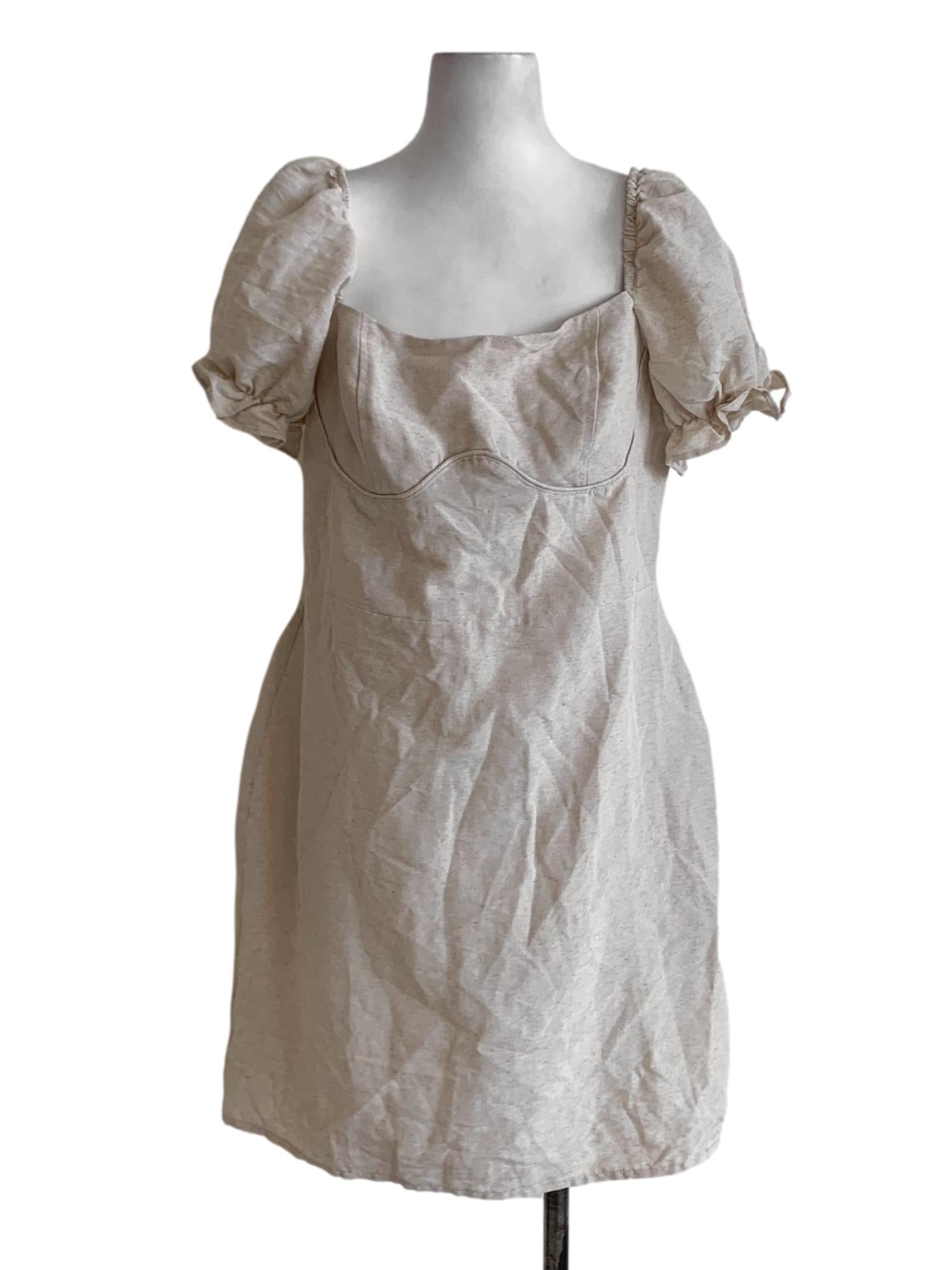 Beige Square Neckline Empire Dress