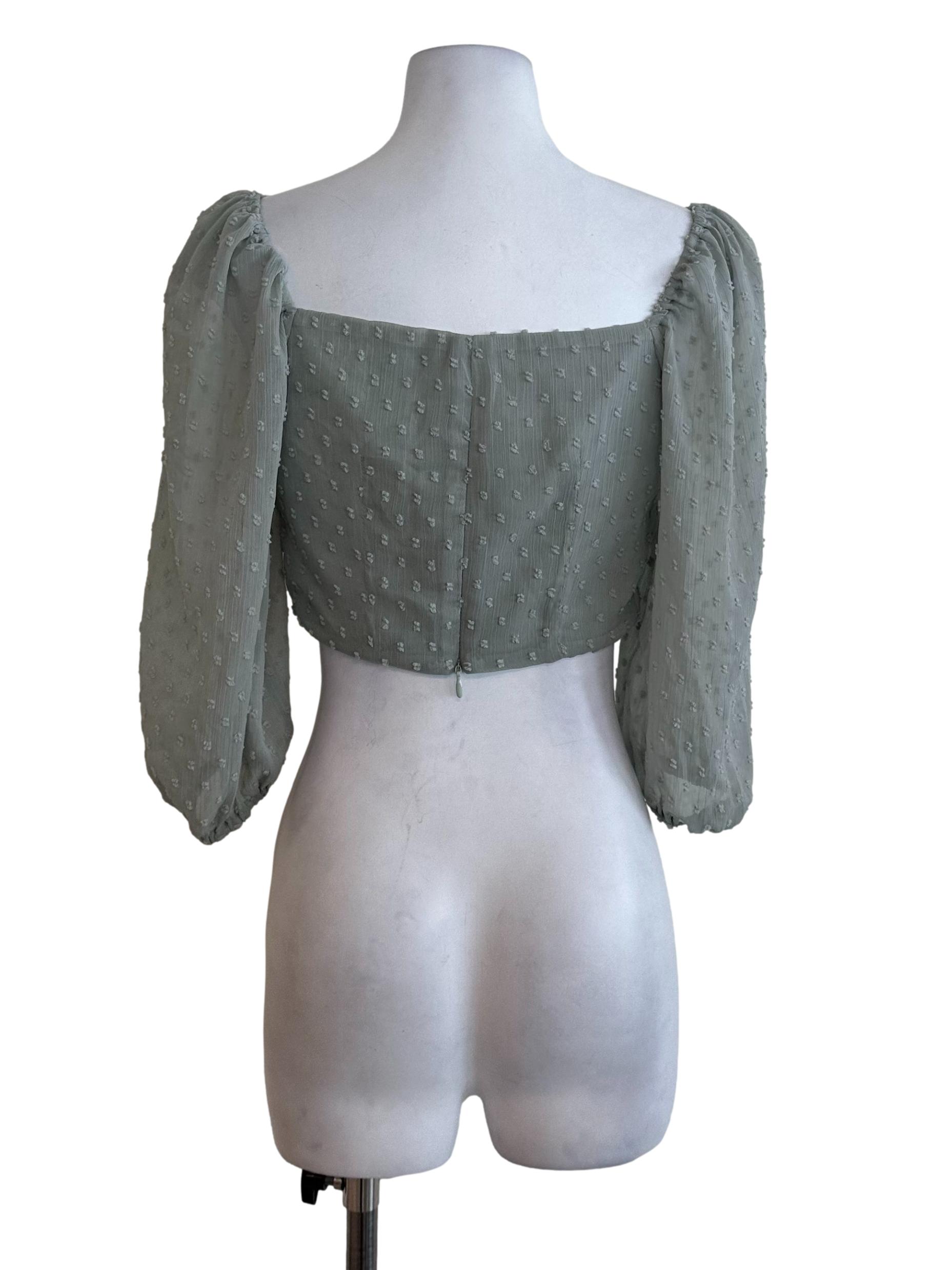 Ash Green Textured Button Top