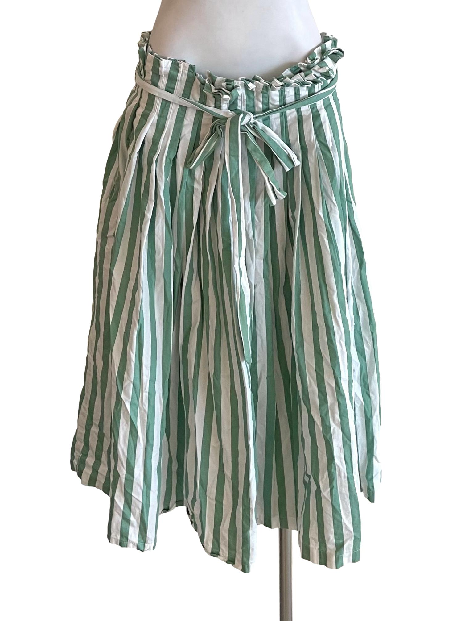 Fern & White Awning Stripe Pleated Wrap Skirt