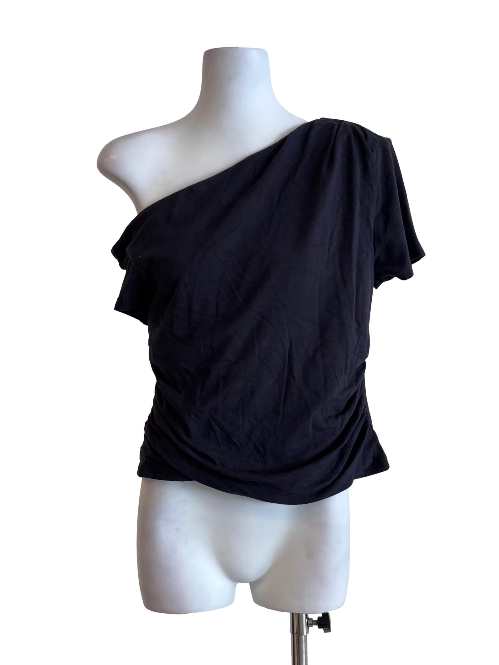 Onyx Black One Shoulder Ruched Top