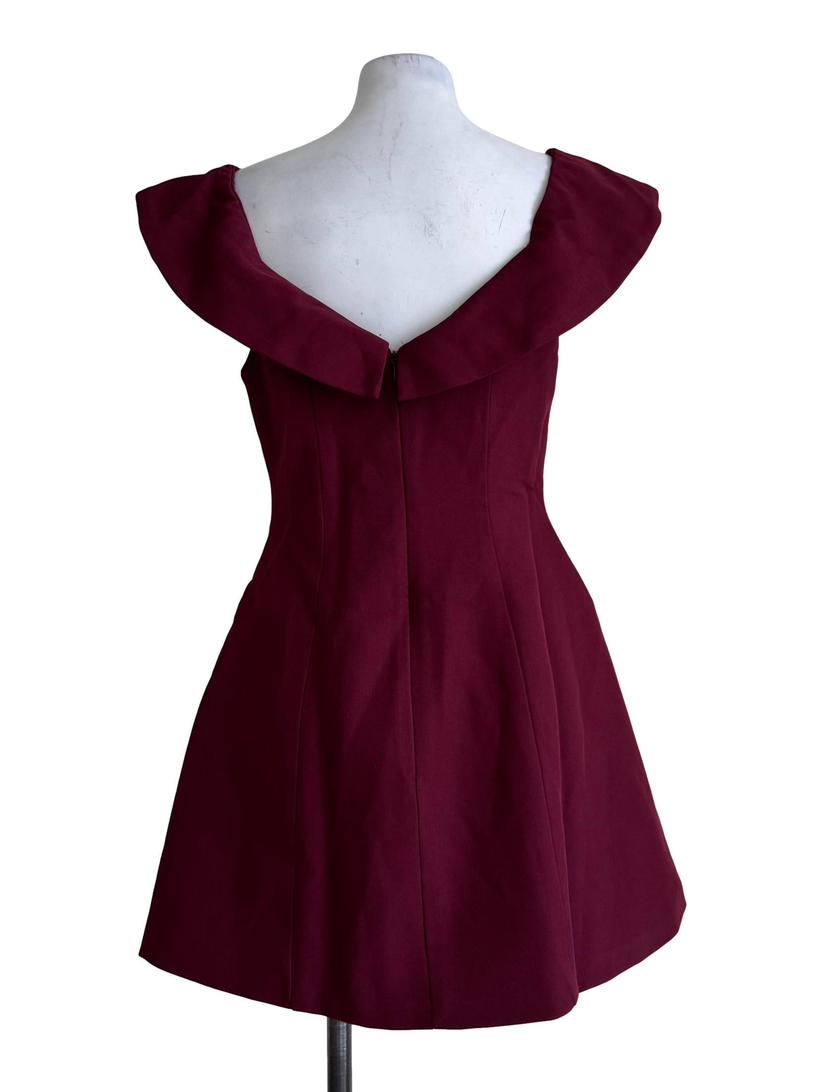 Maroon V Neck Mini Dress