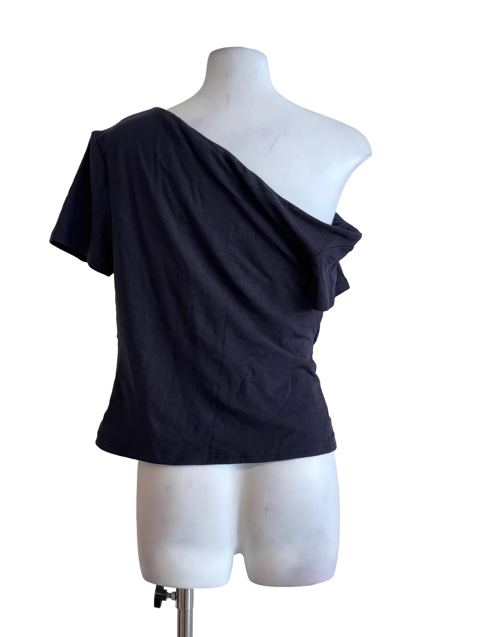 Onyx Black One Shoulder Ruched Top