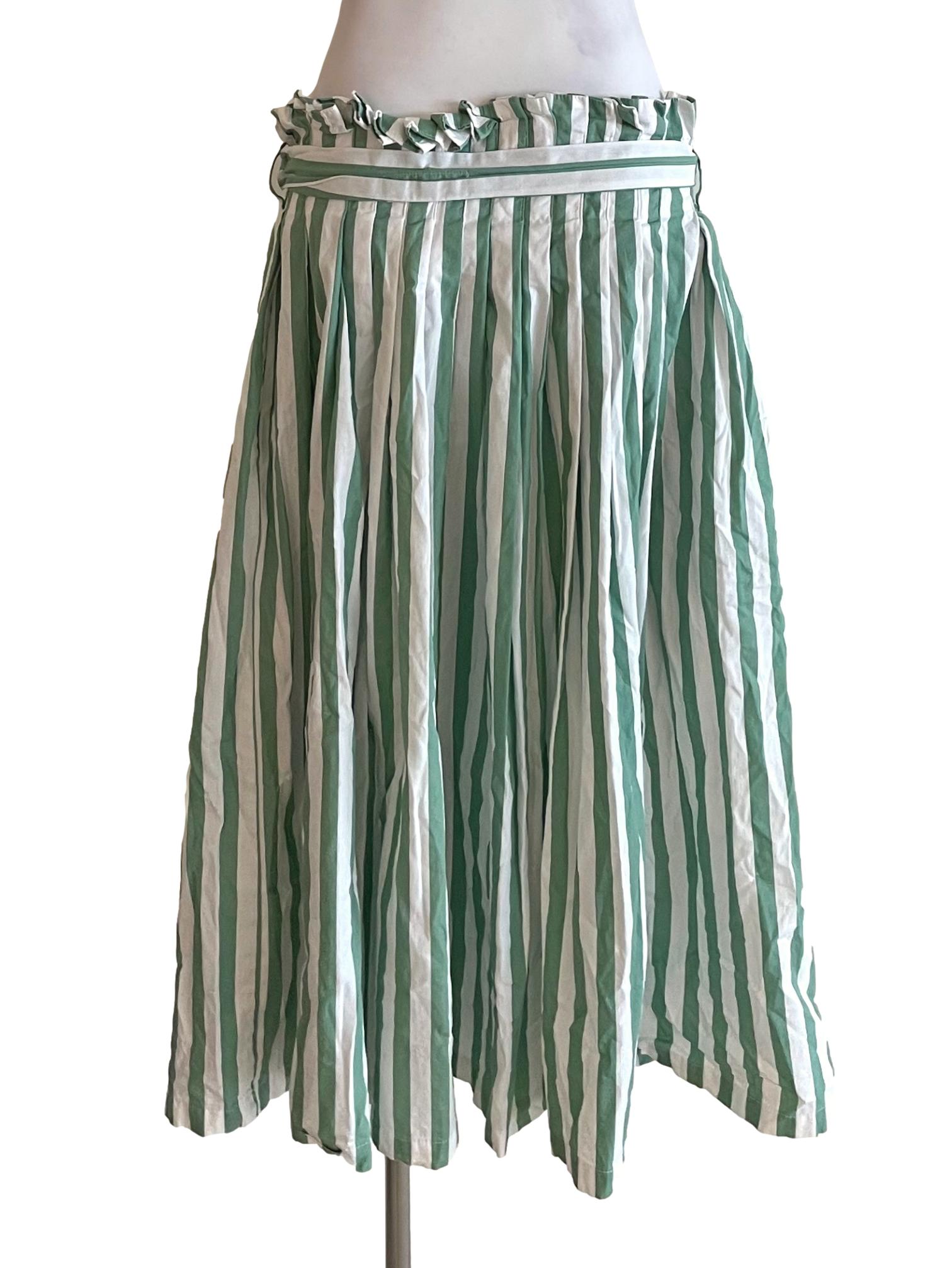 Fern & White Awning Stripe Pleated Wrap Skirt