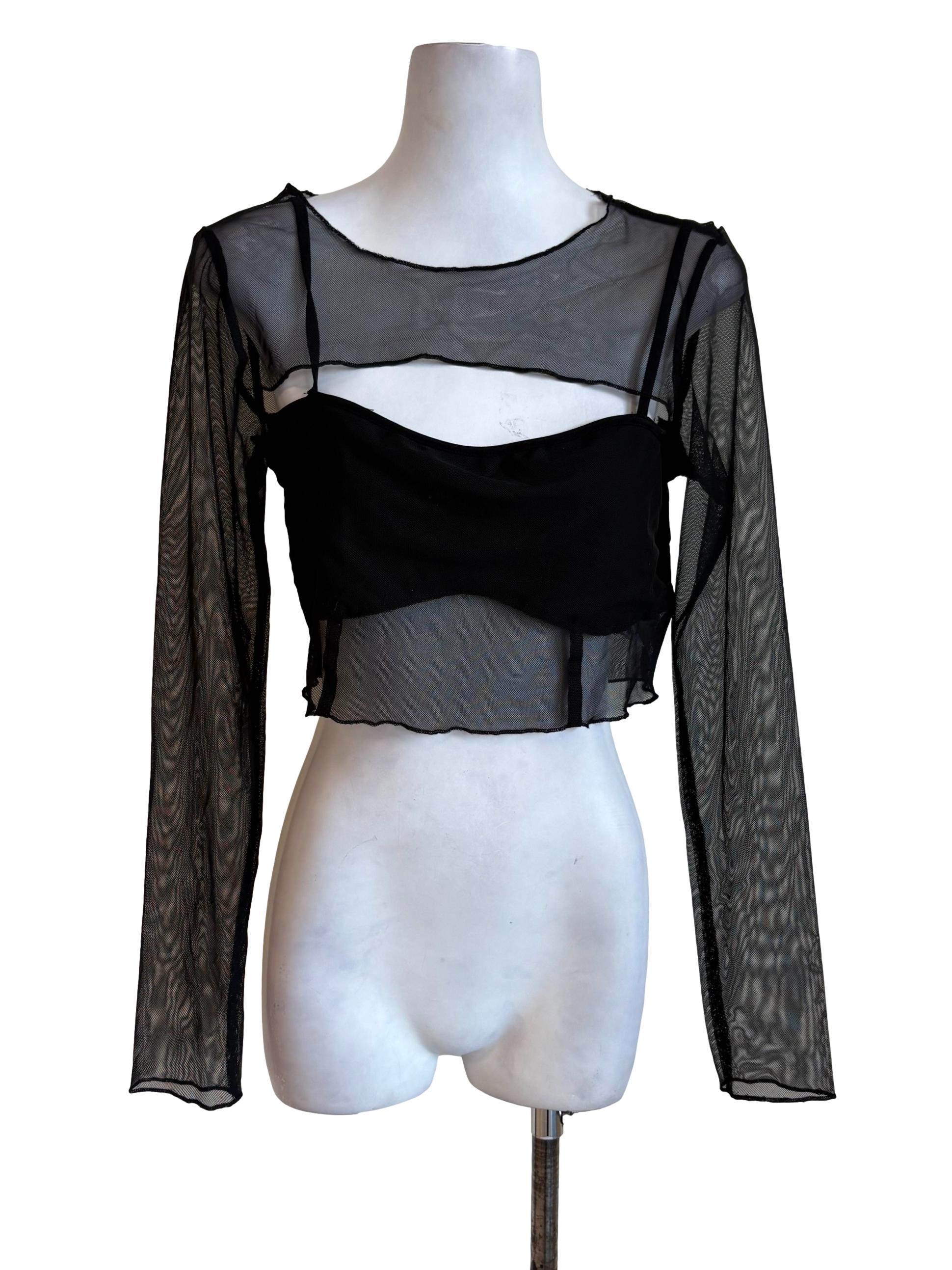 Black Sheer Long Sleeves Top
