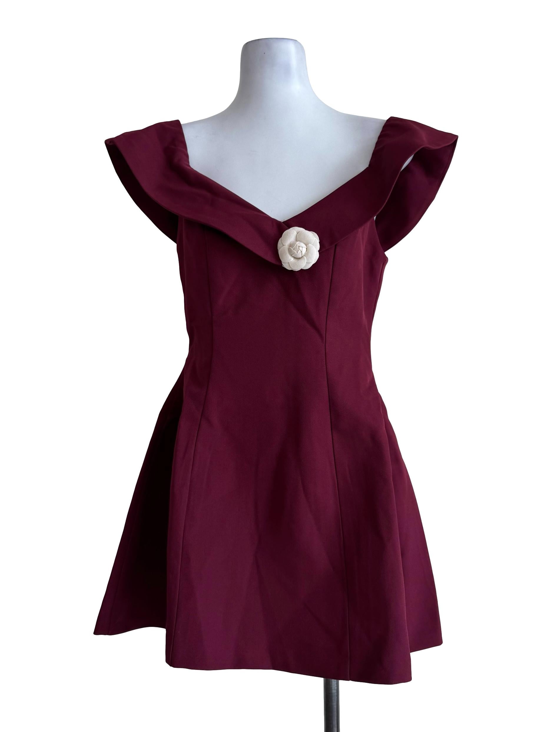 Maroon V Neck Mini Dress