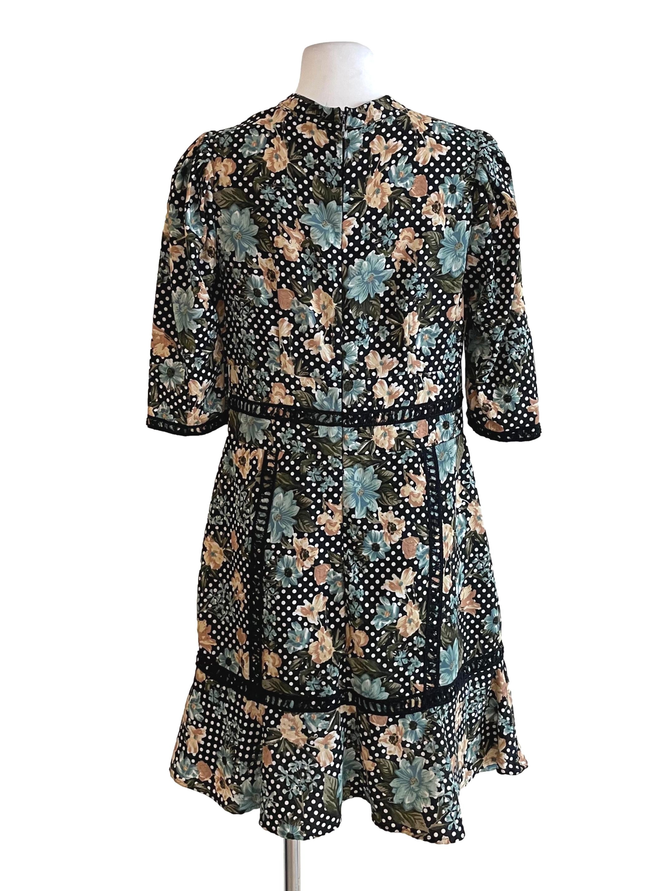 Black Floral Flounce Retro Dress