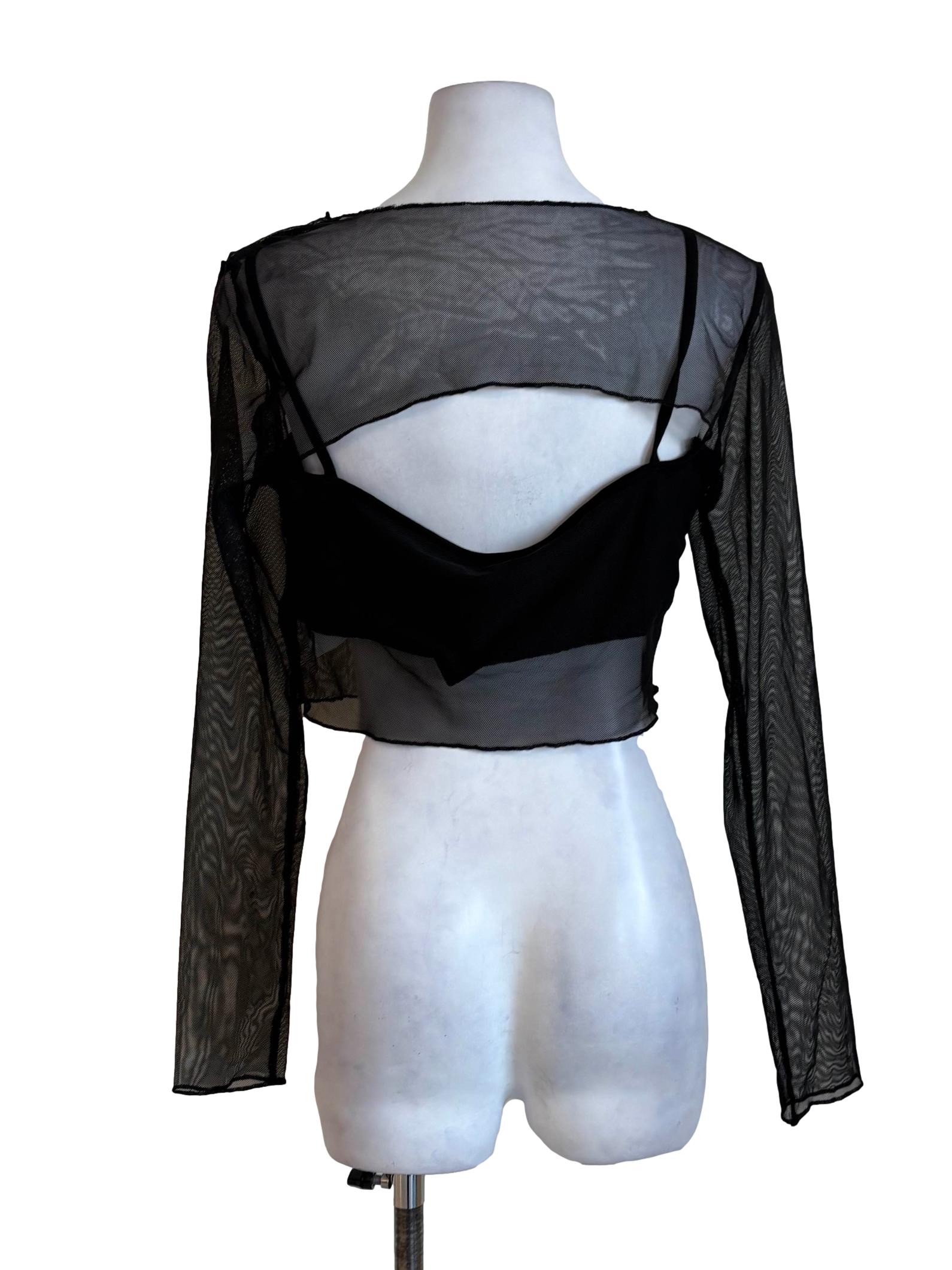 Black Sheer Long Sleeves Top