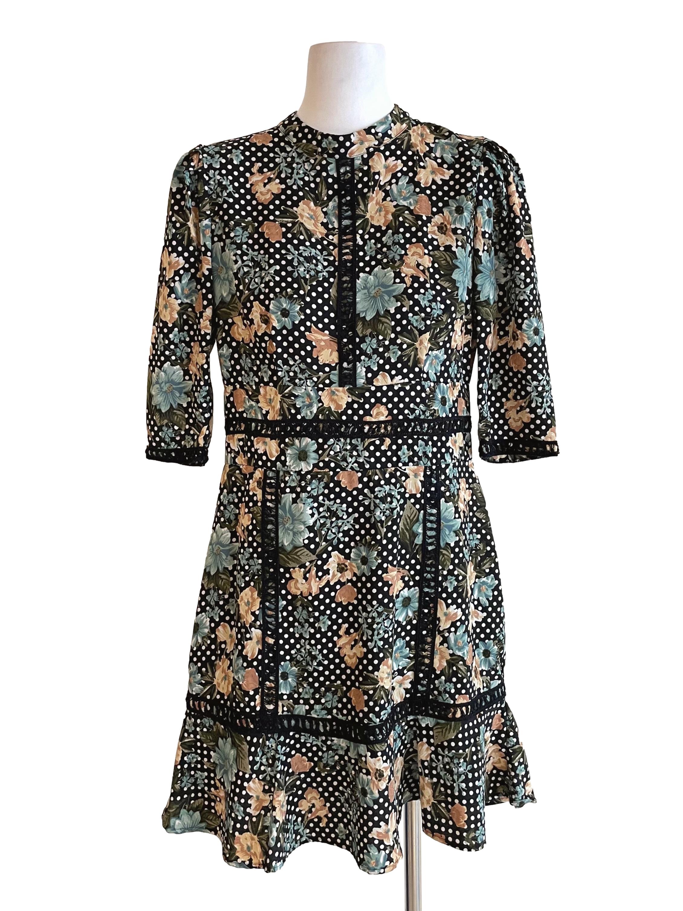 Black Floral Flounce Retro Dress