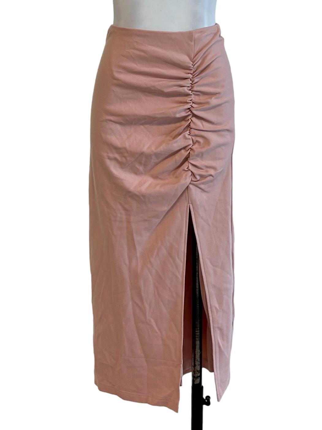 Rose Pink Slit Pencil Midi Skirt