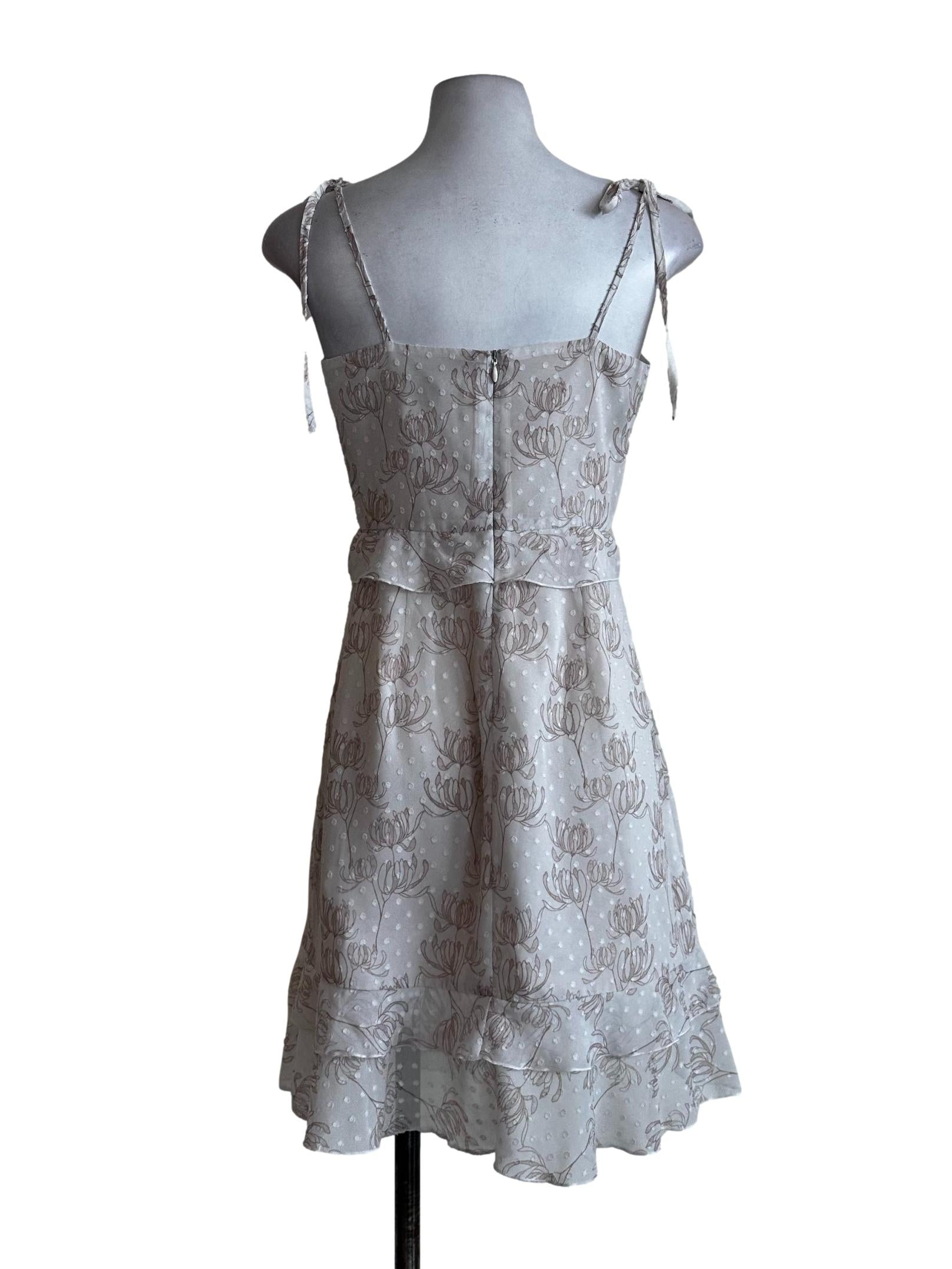 Beige Flower Pattern Mini Dress