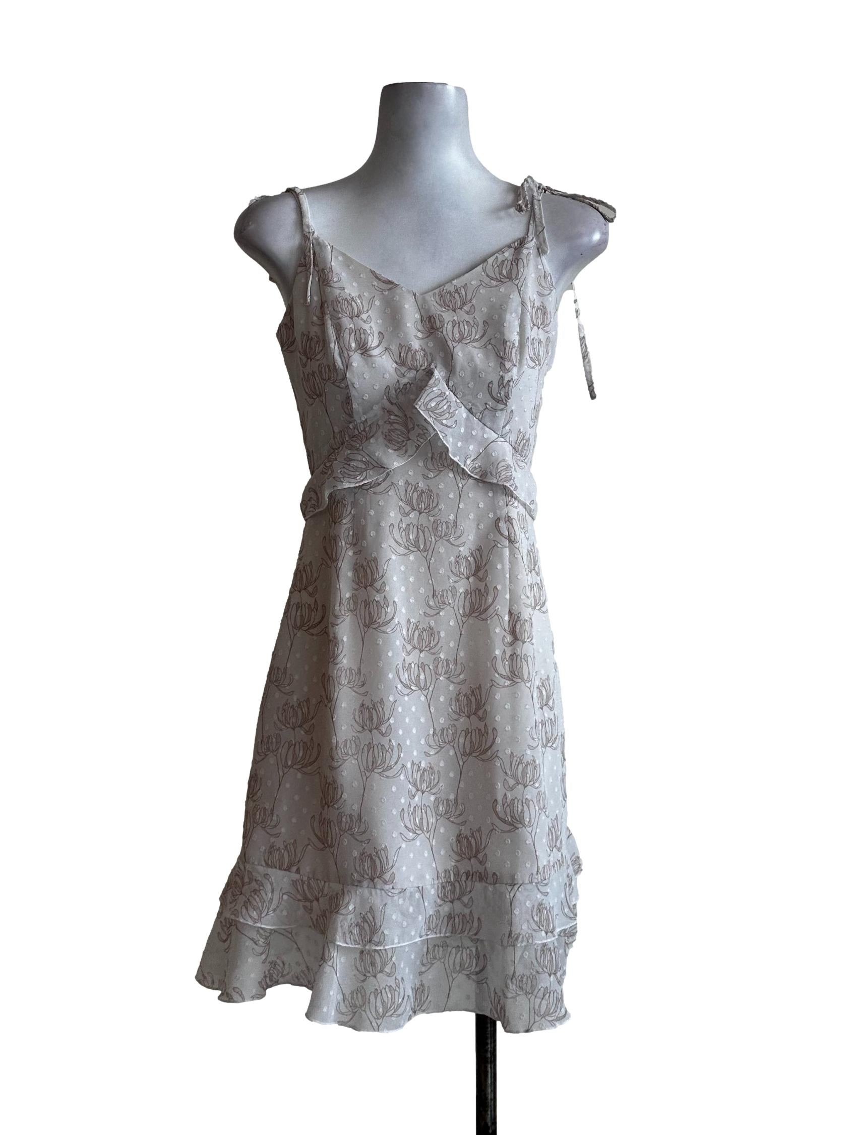Beige Flower Pattern Mini Dress