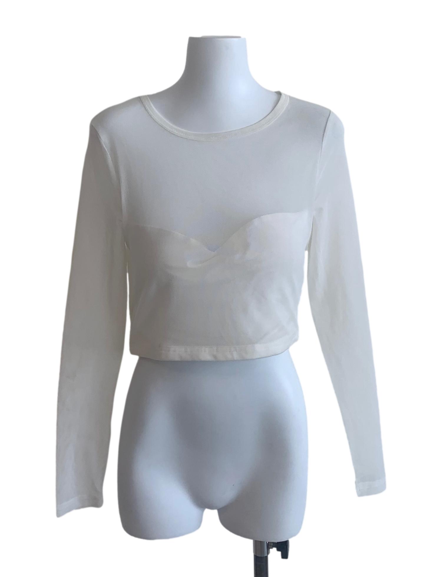White Round Neck Long Sleeve Top