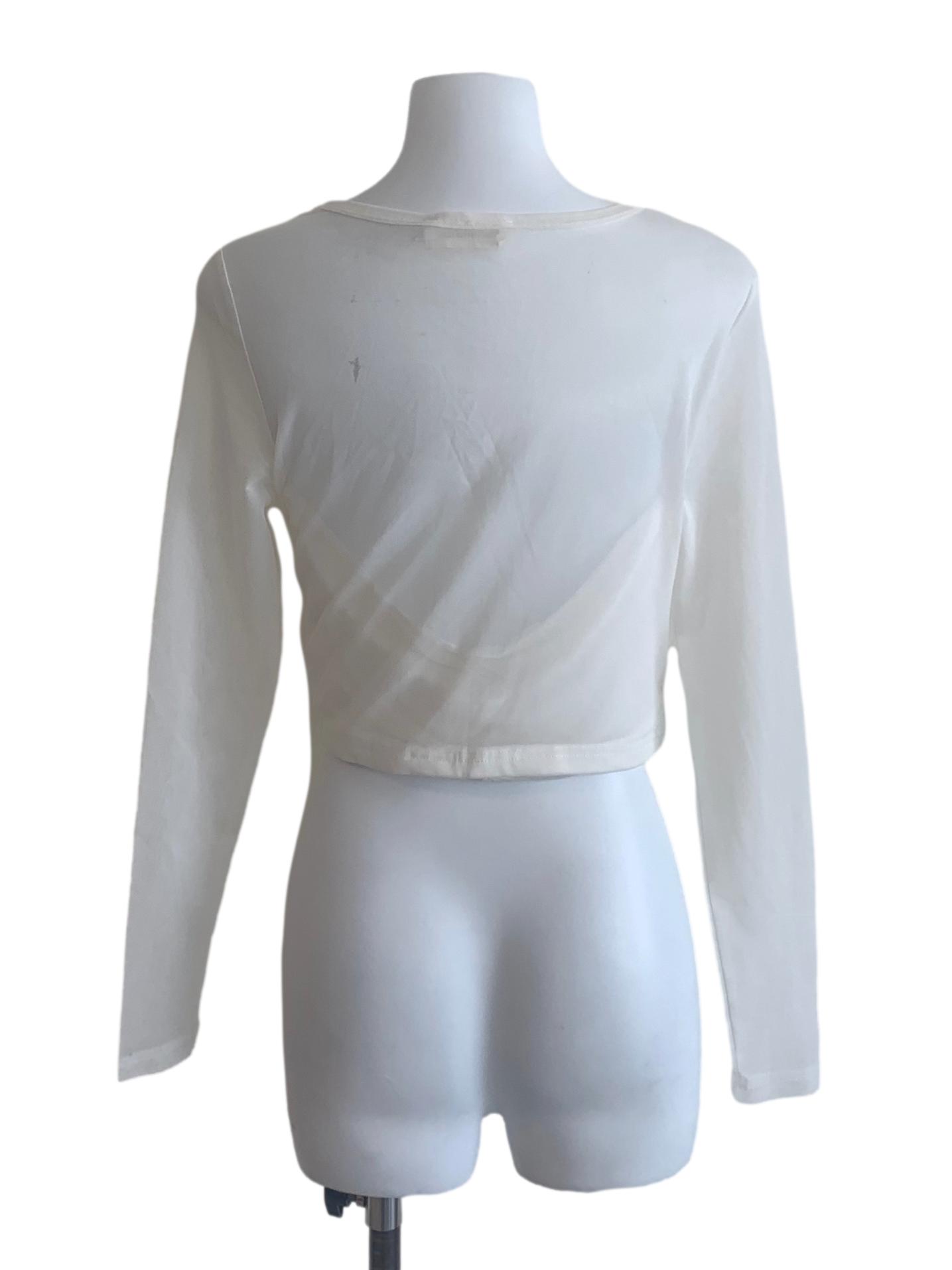 White Round Neck Long Sleeve Top