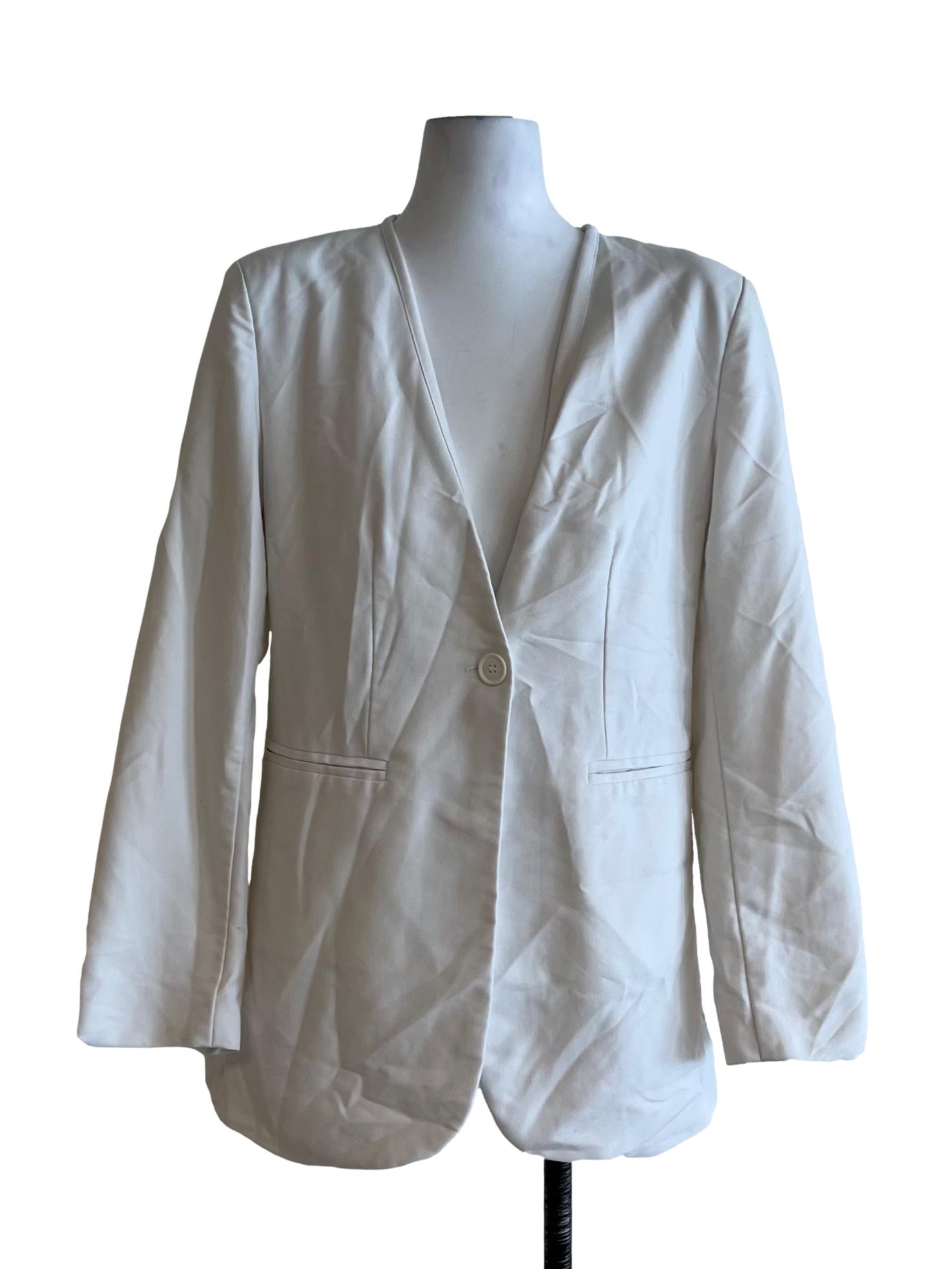 White V-Neckline Single-Breasted Blazer