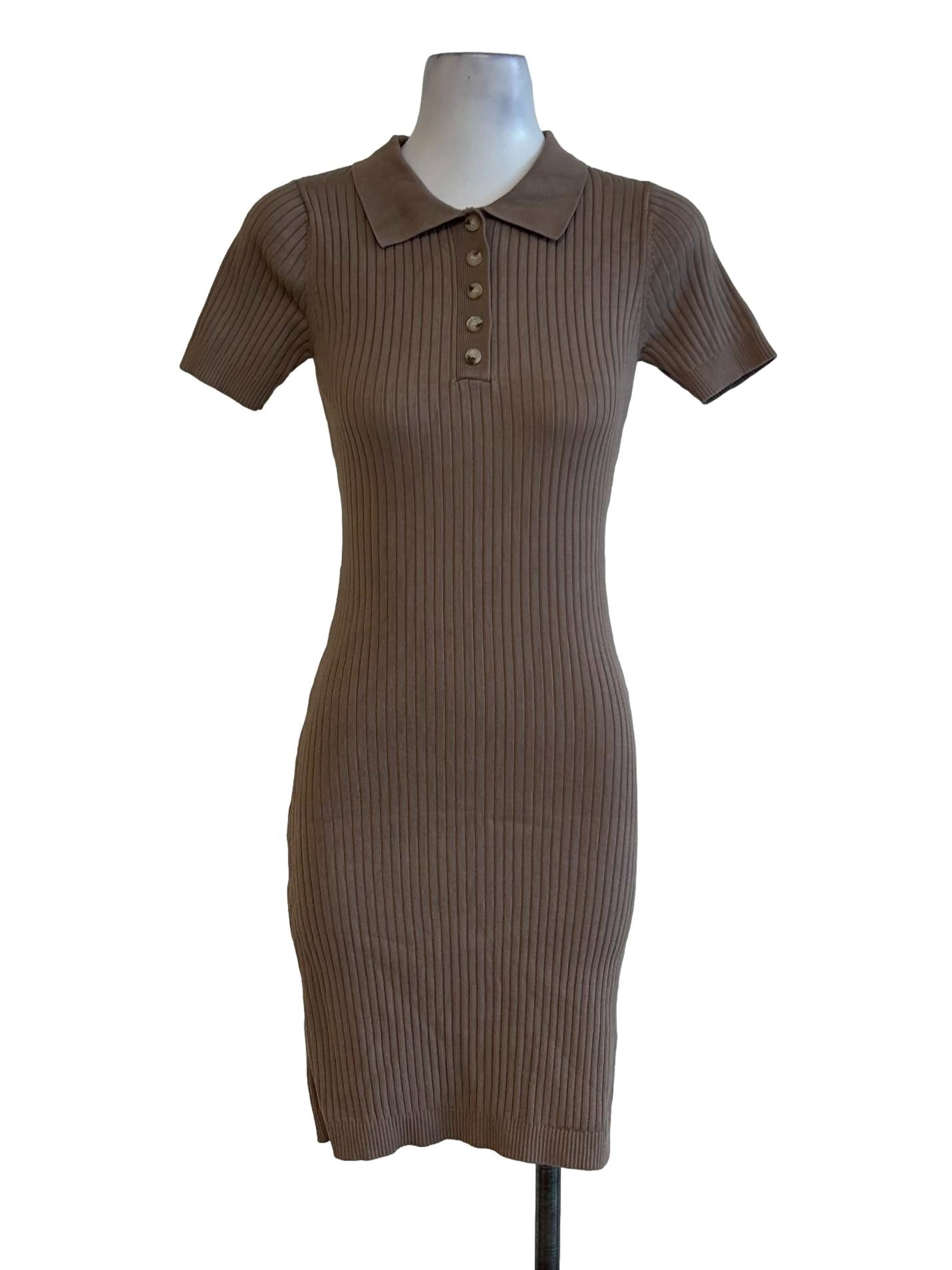 Nude Brown Collar Knit Bodycon