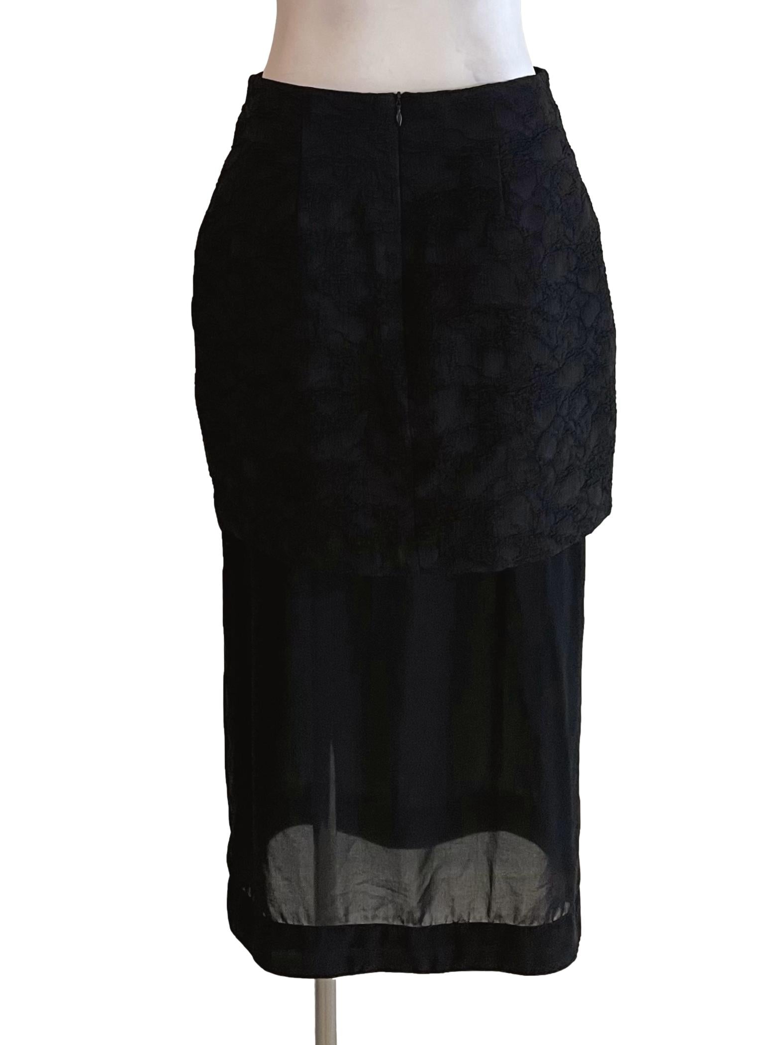 Black Textured Contrast Pencil Skirt